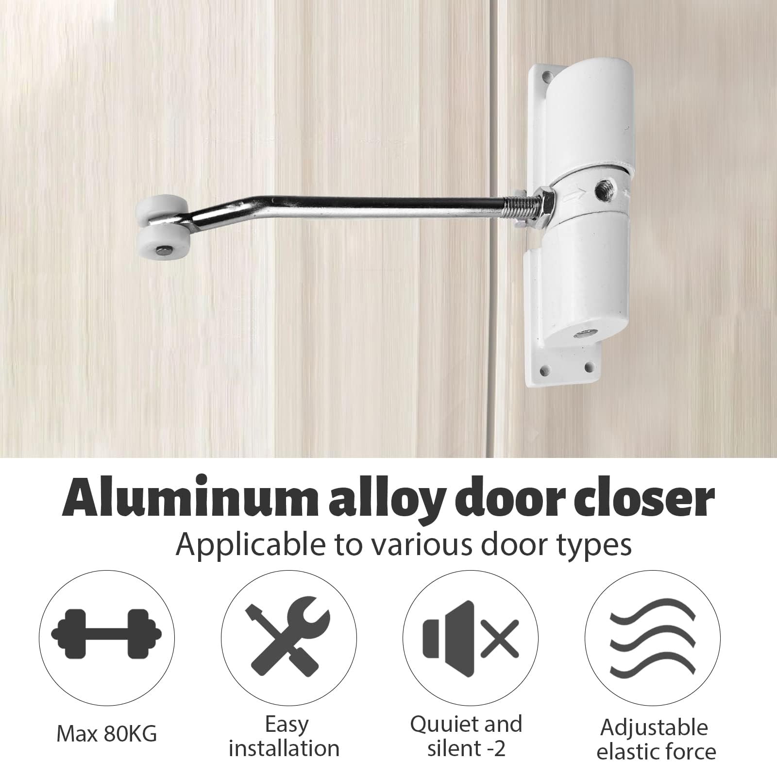 Automatic Door Closer, Zinc Alloy Safety Spring Closer Adjustable Black