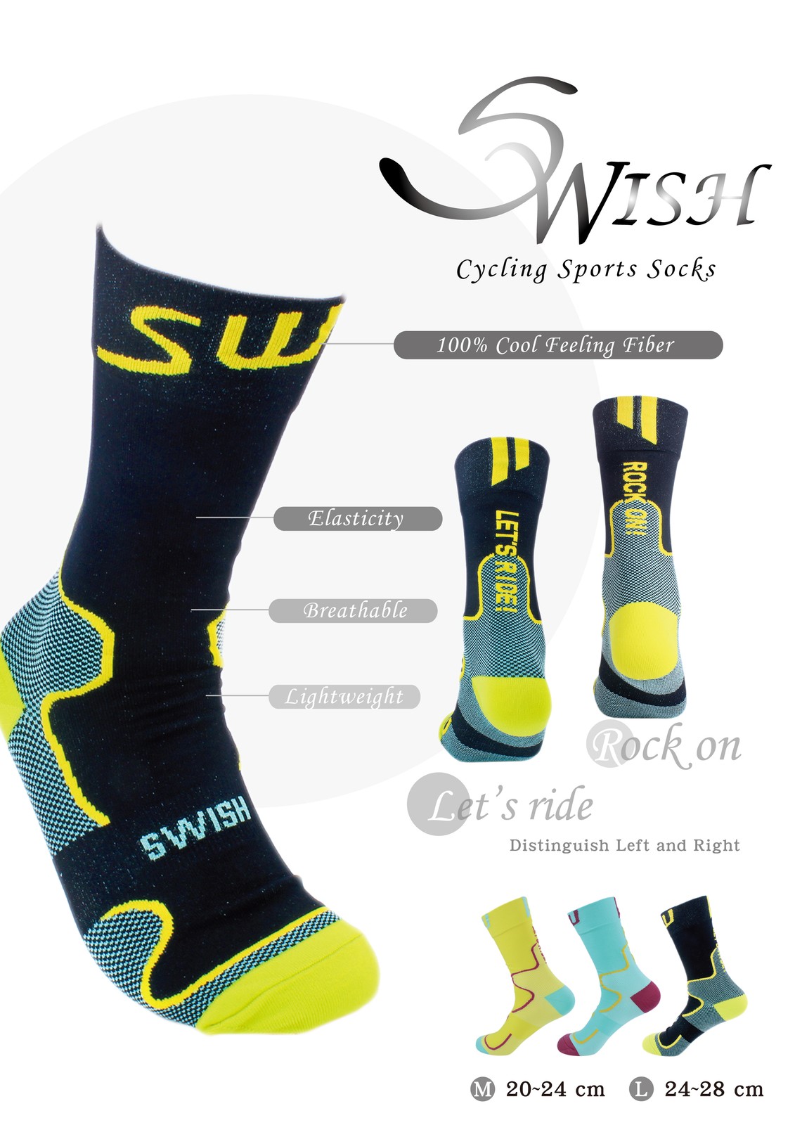 Swish Cooling Max Road MTB Cycle Bike Sports Socks L-Size In Chartreuse Yellow