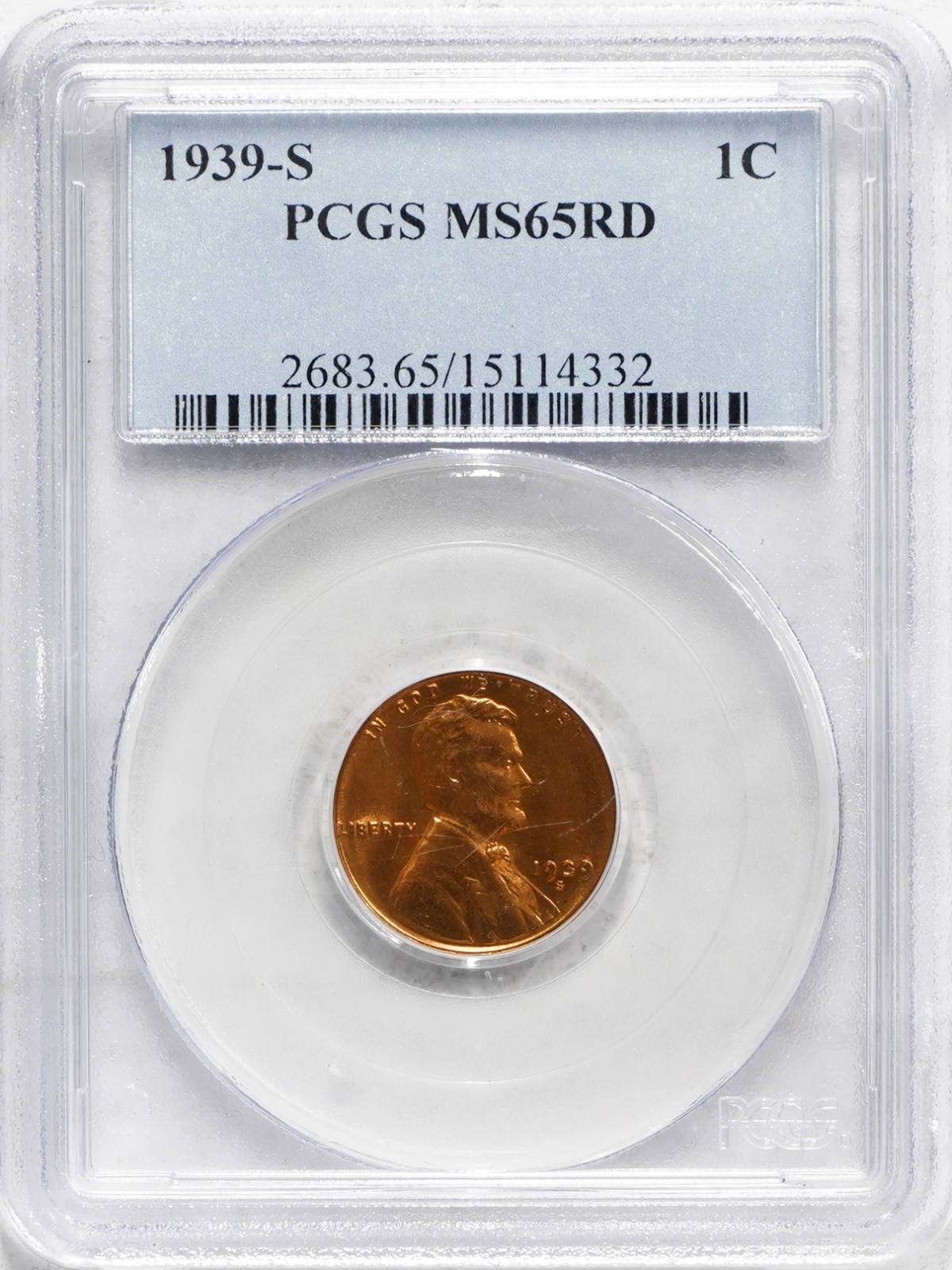 1939 (S) Lincoln Wheat Penny PCGS MS-65 RD