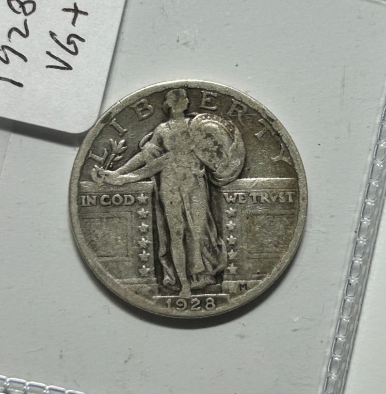 1928 Standing Liberty Quarter VG+ Very Good Plus 90% Silver Circulated Old Coin