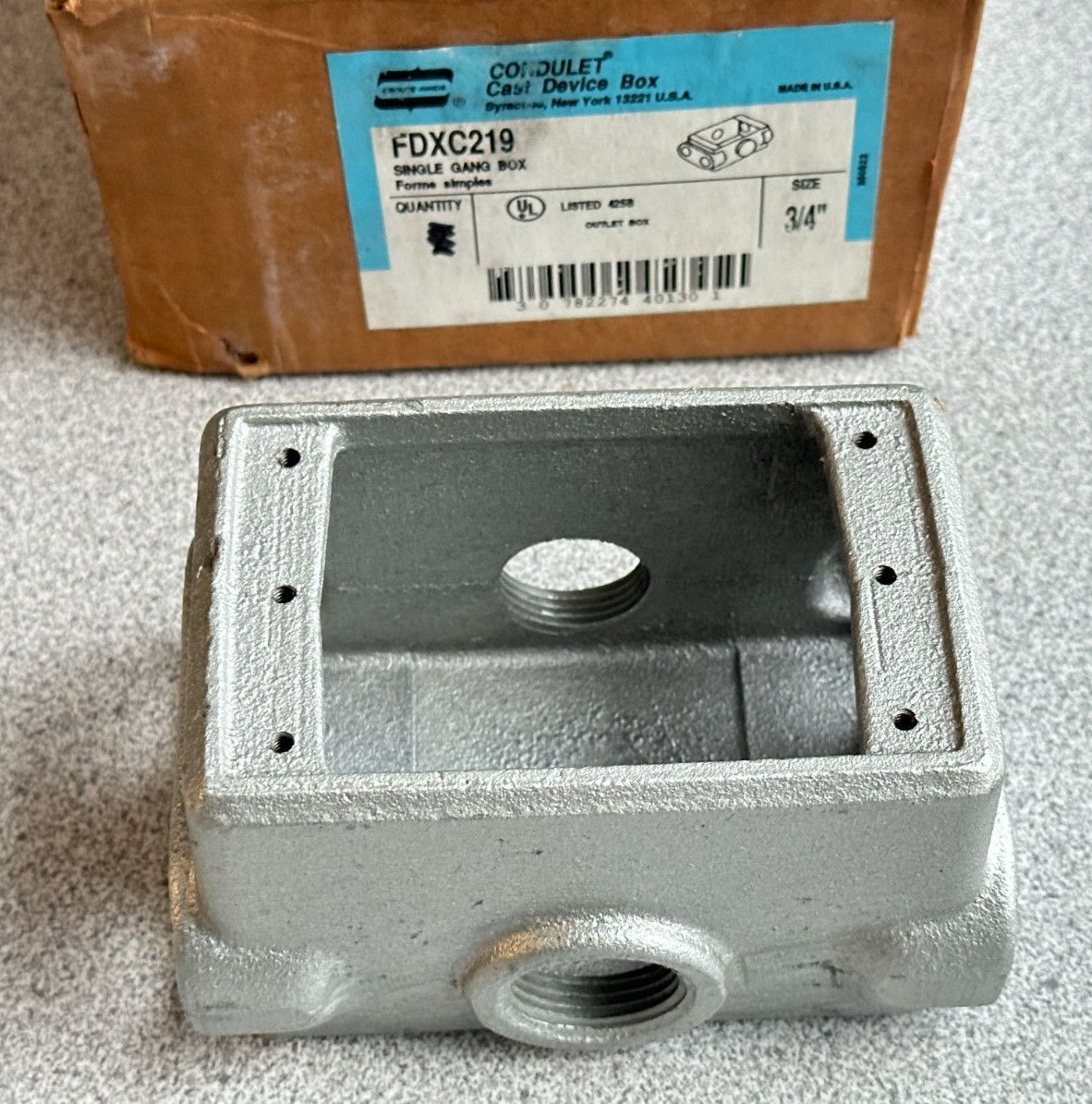 NEW Crouse-Hinds FDXC219 Cast Iron XC Device Box Single Gang 3/4"