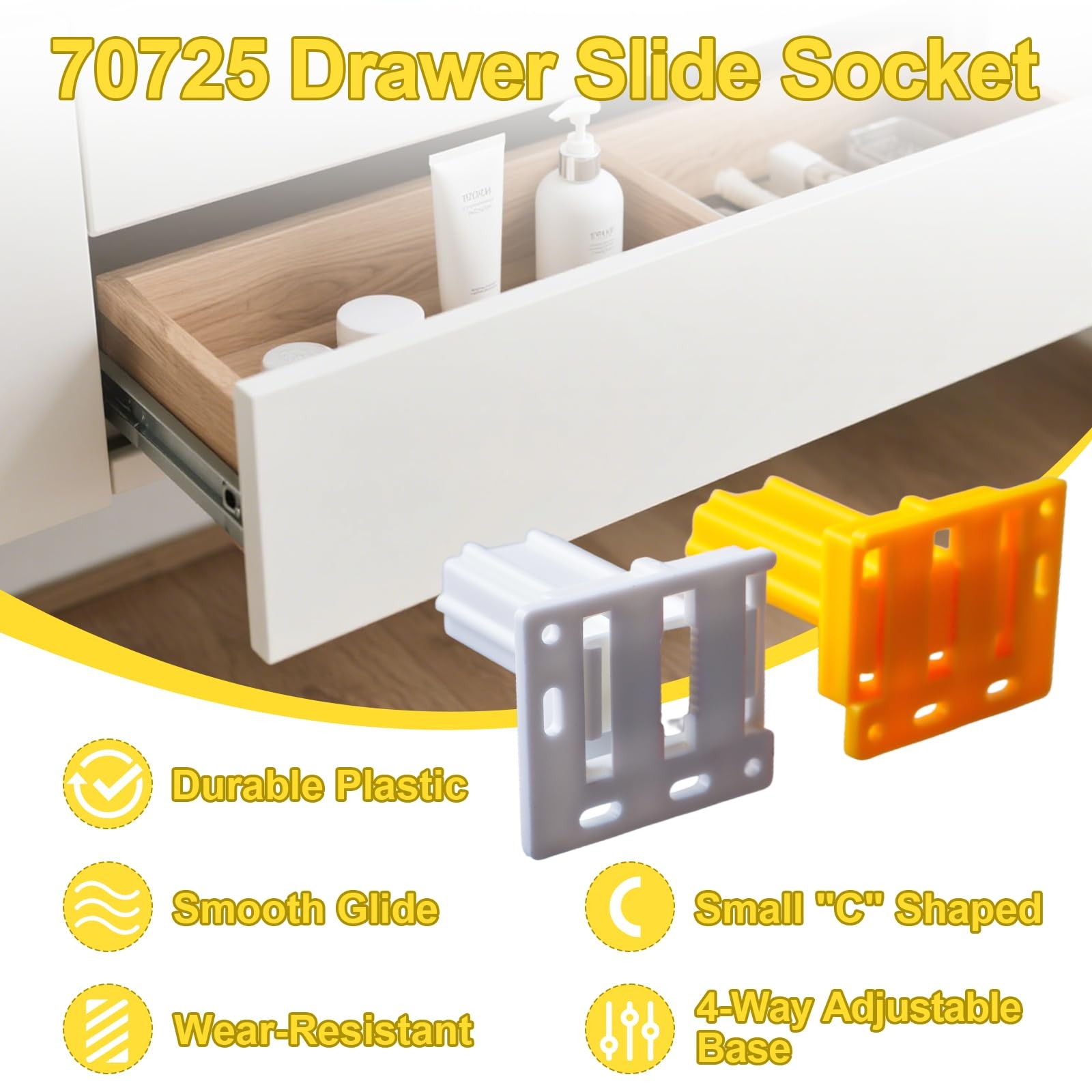 70725 Drawer Slide Socket Set - Small C Shape Slide Bracket Channel Replaceme...