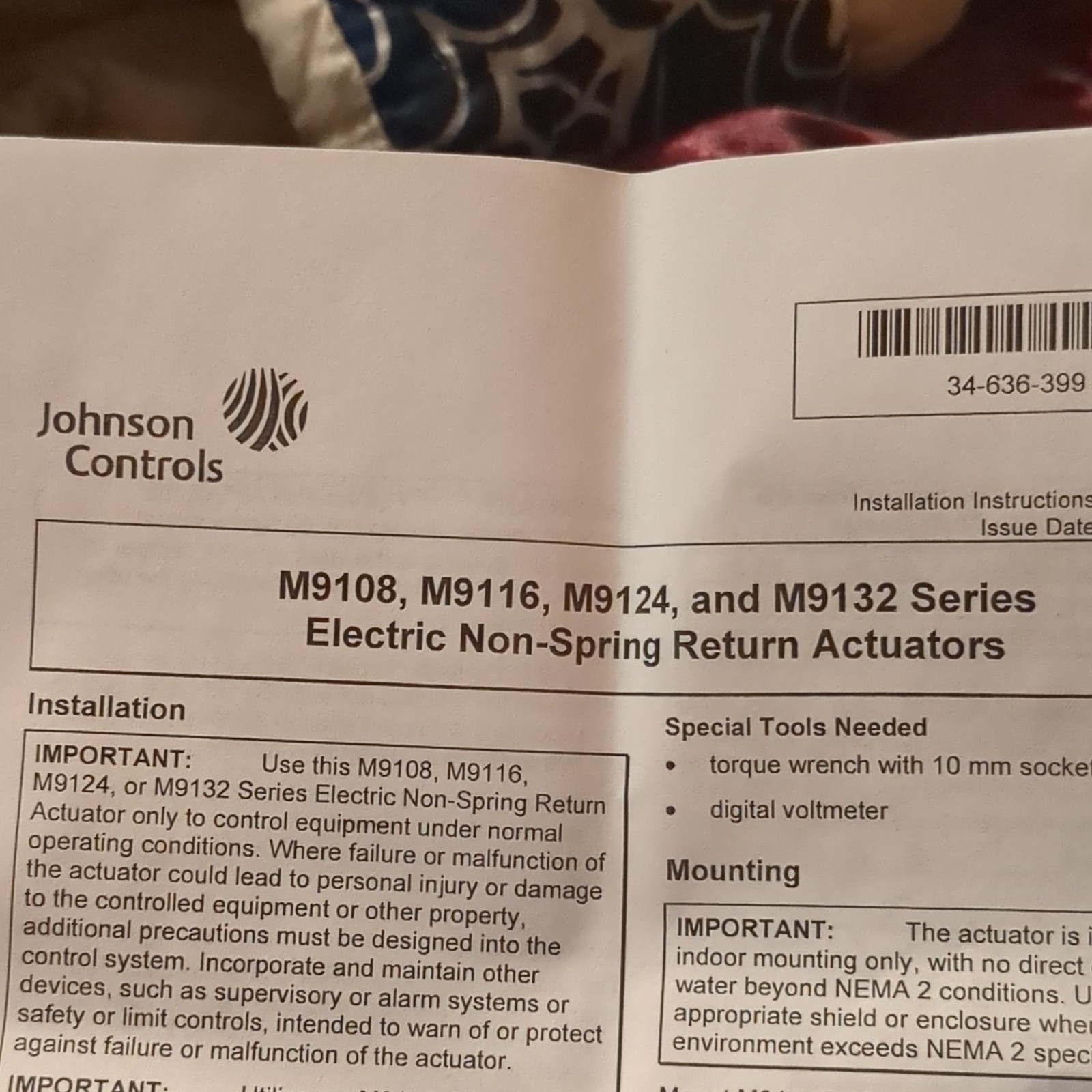 Johnson Controls M9124-AGC-2 Non-Spring Return Damper Actuator 24V w/KIT