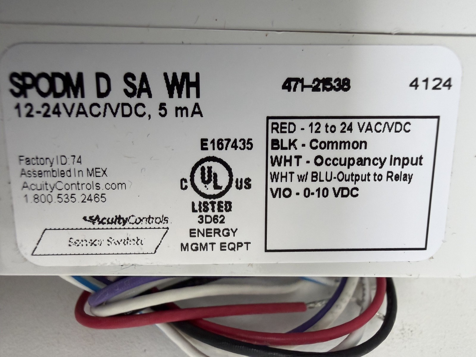 Acuity Control Sensor Switch SPODM D SA WH. Dimming
