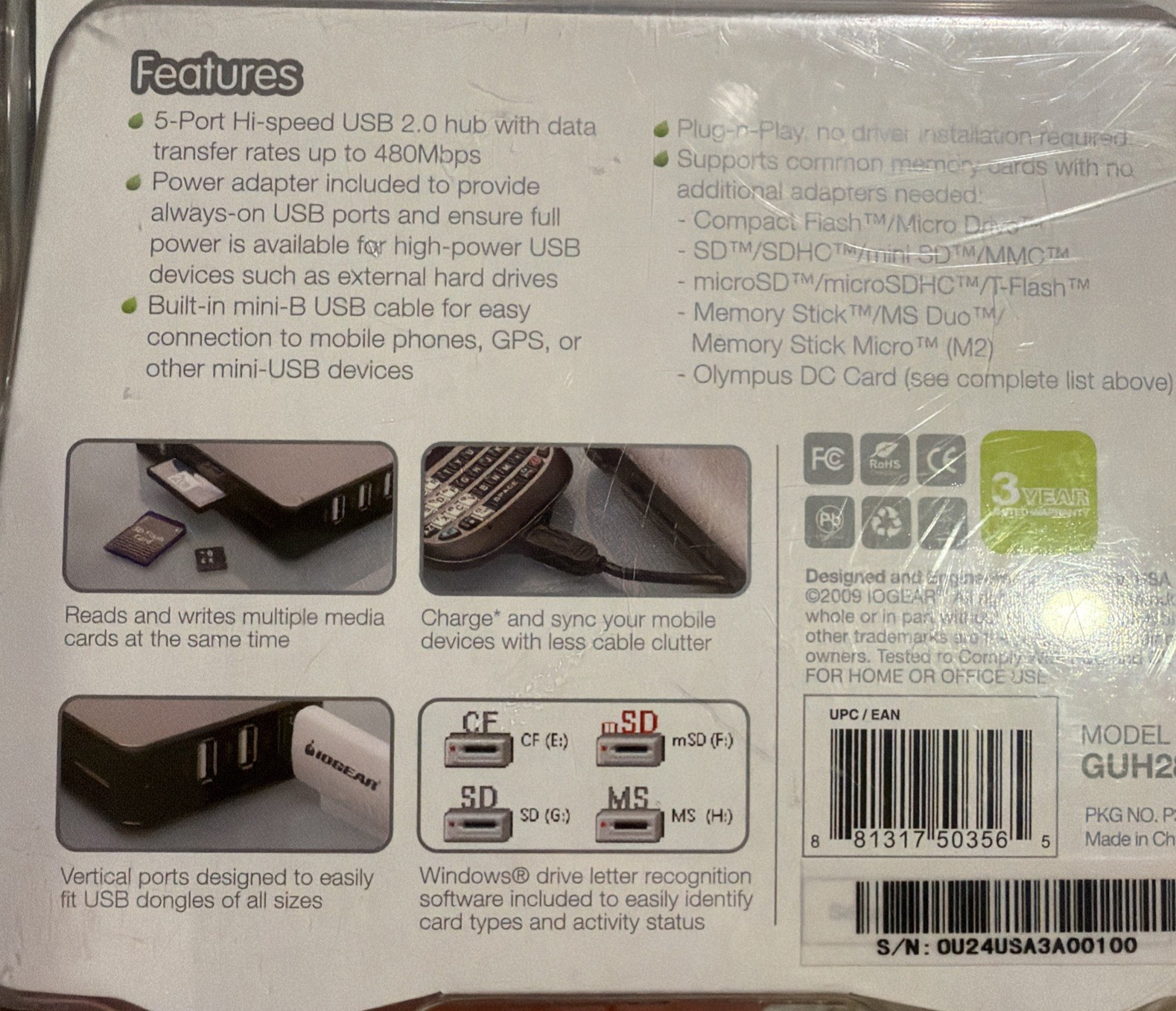 New IOGear High Capacity Support SDHC Micro SDHC 2.0 Combo Hub Card Reader A5