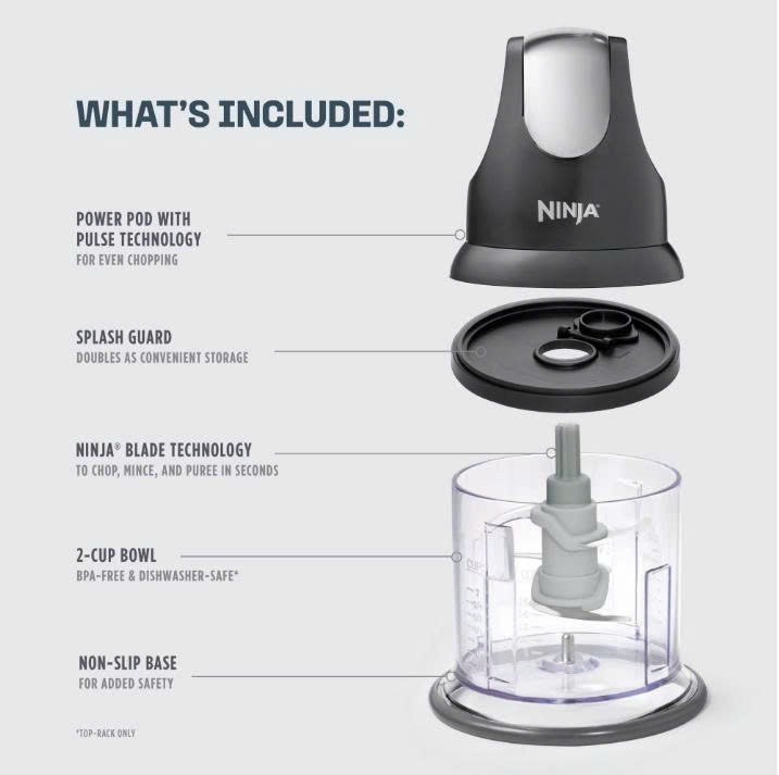 Ninja Food Chopper 2-Cup, One-Touch Pulse, Splash Guard & Storage Lid, Compact