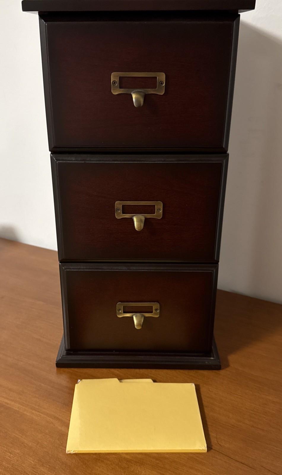 2004 16HKP  Bombay Company Cherry Wood 3 Drawer File Cabinet Box With File Cards