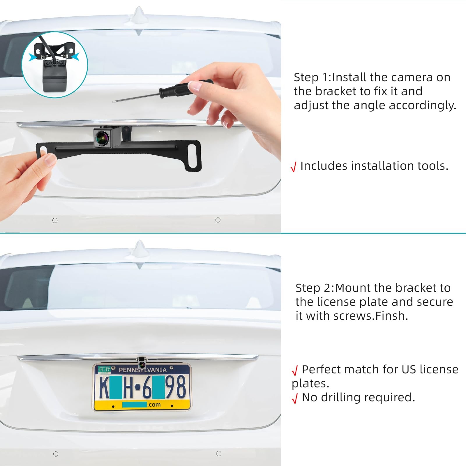 Universal（No Drilling Required） License Plate Camera Mount,Full Stainless...