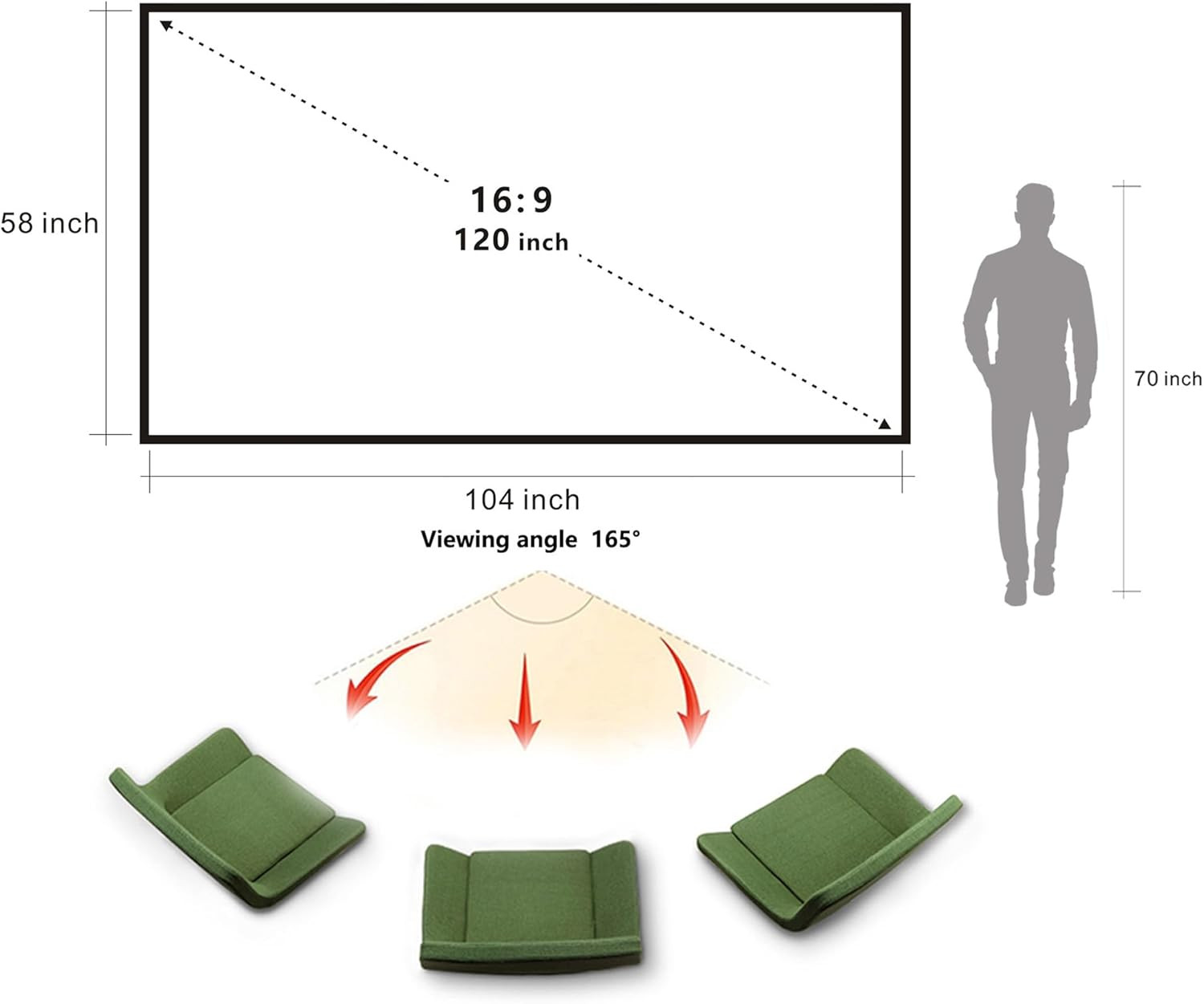 Portable Projector Screen 120 Inch with Combined Pole Frame Black Backing Silver