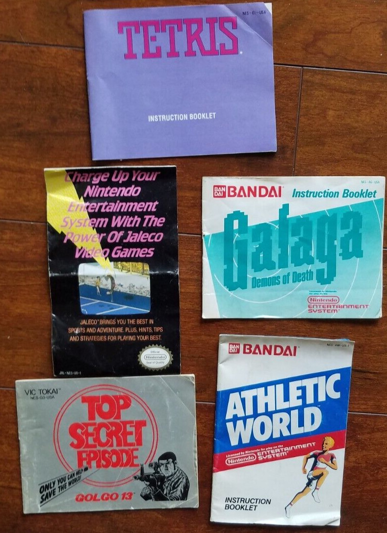 5x OLD VINTAGE GAME INSTRUCTION BOOKLETS GALAGA TETRIS TOP SECRET EPISODE BANDAI