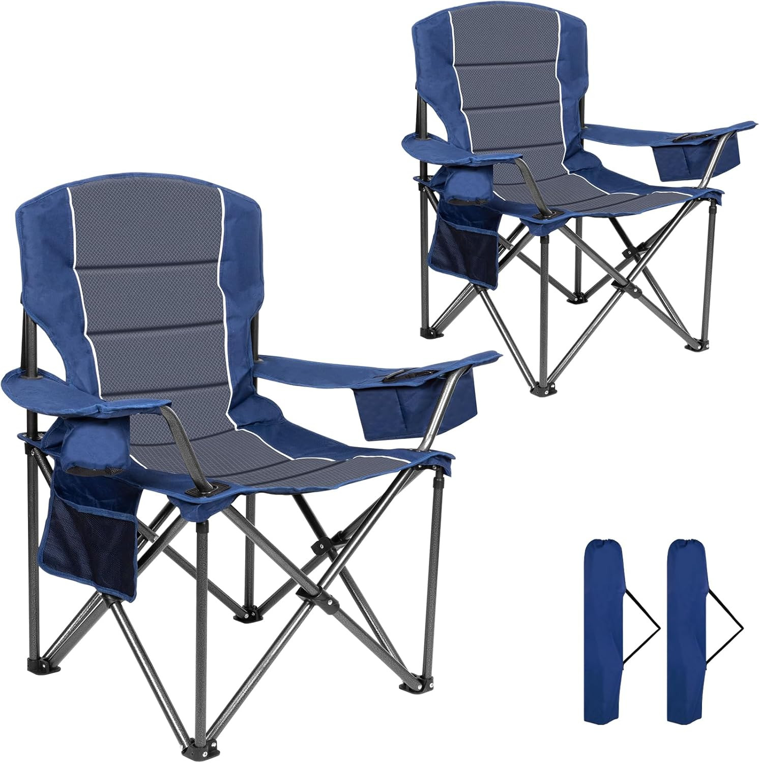 Oversized Padded High Back Camping Chairs,2 Pcs Heavy Duty Folding Chairs Suppor