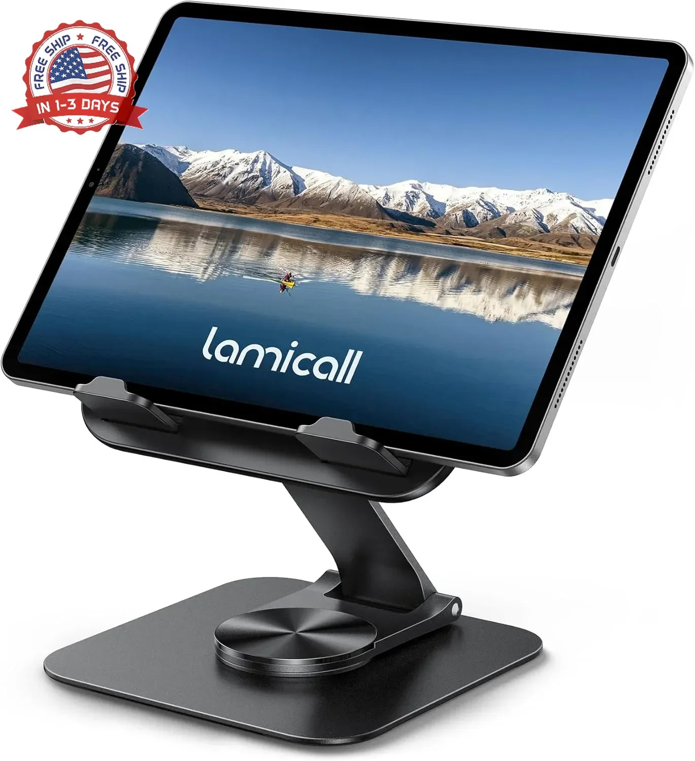 Adjustable iPad Stand for Desk - [Ultra-Slim Foldable][360°Rotation] Ta