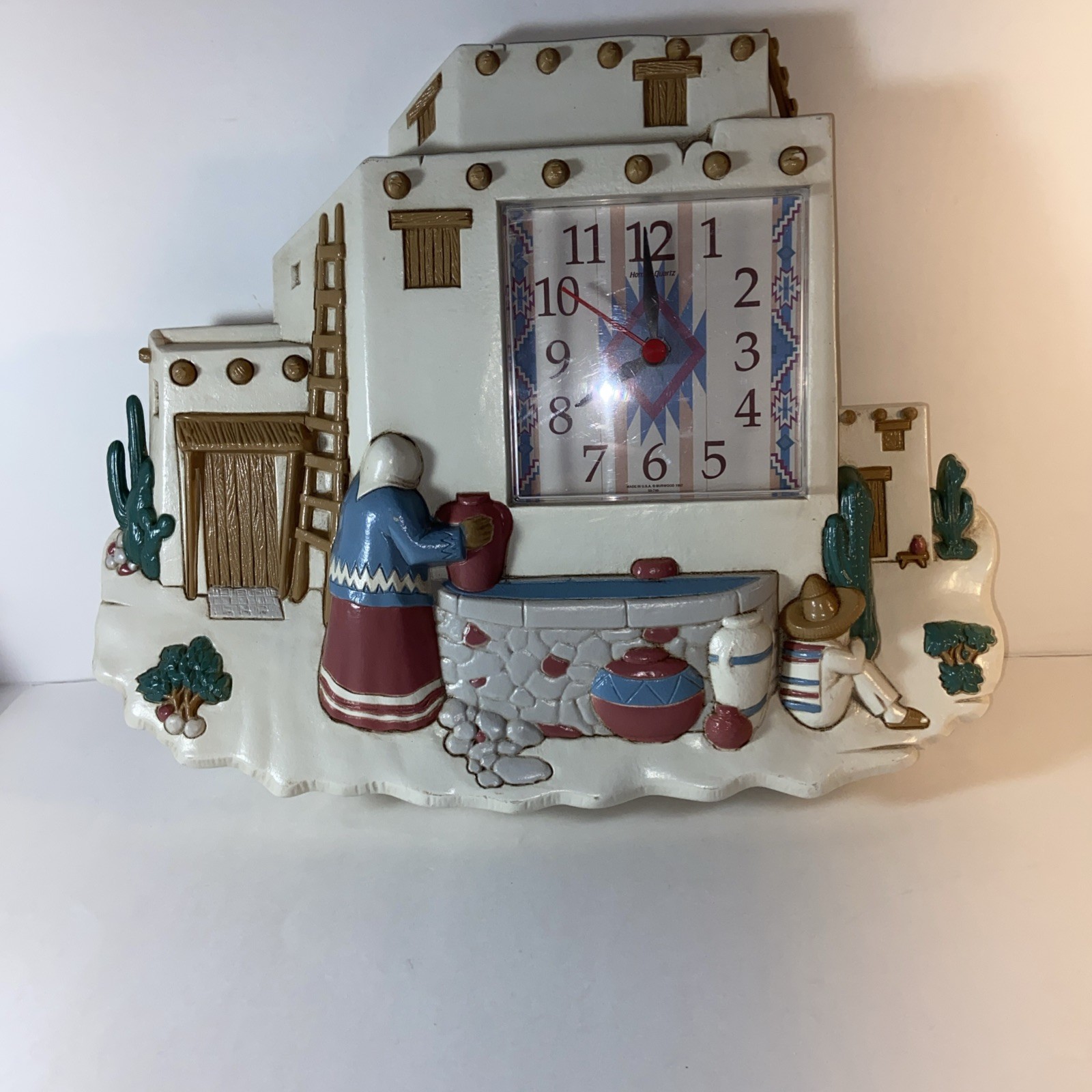 Burwood Homco Southwest Clock Vtg 1995 #3336 Made USA Tested WORKING 15.5"x12”