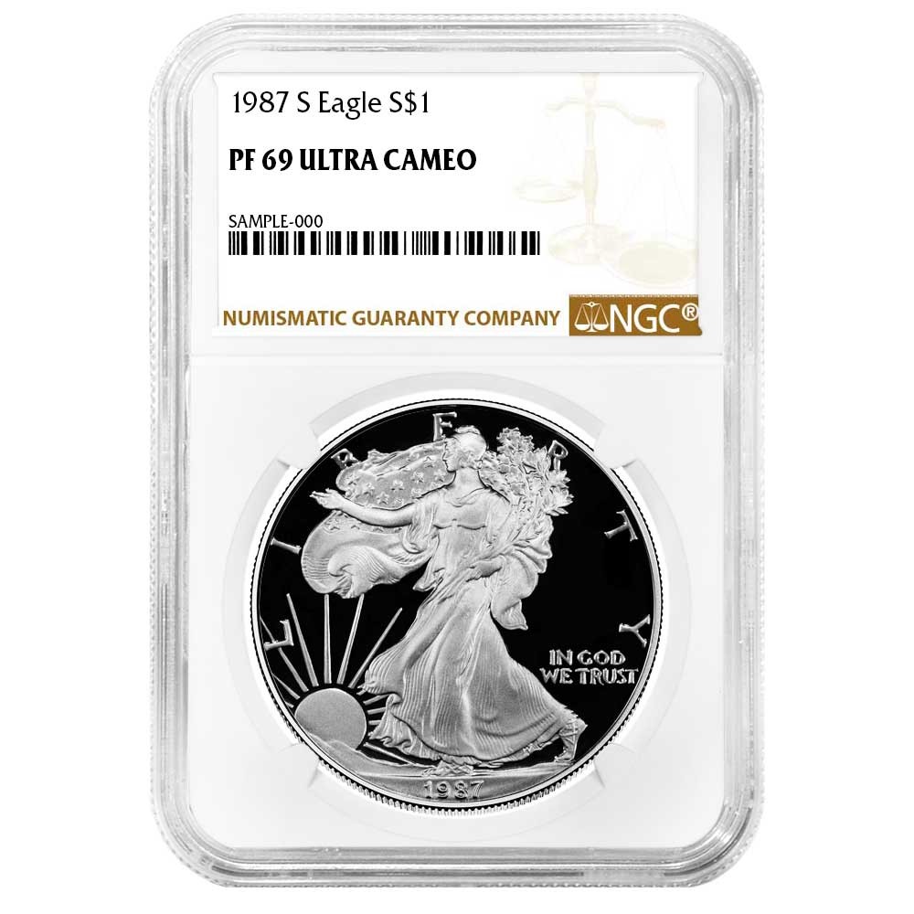 1987-S $1 1-oz Proof American Silver Eagle NGC PF69UC Brown Label
