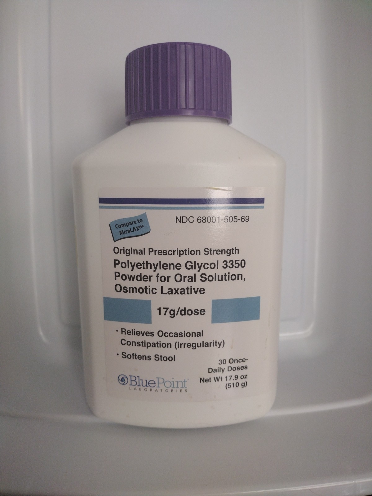large bottle Polyethylene Glycol 3350 - 30 dose 17.9oz - Like Miralax LaxaClear