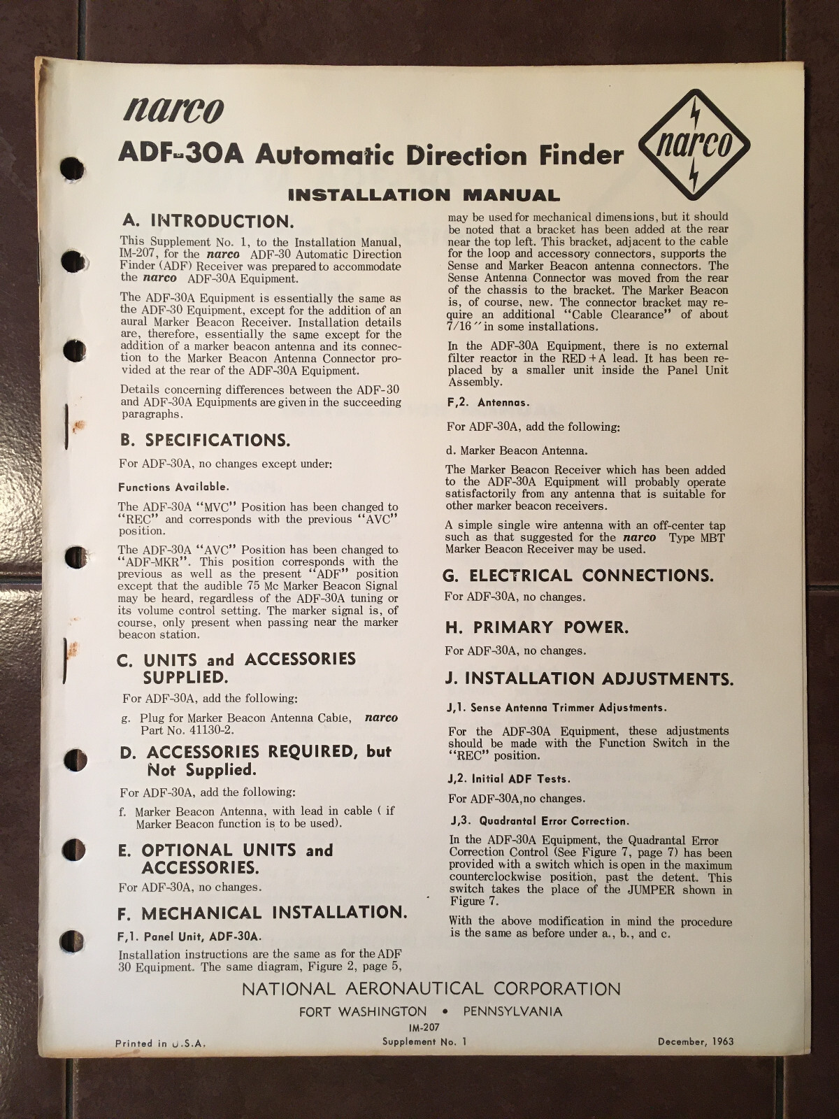 Narco ADF-30A Install Manual