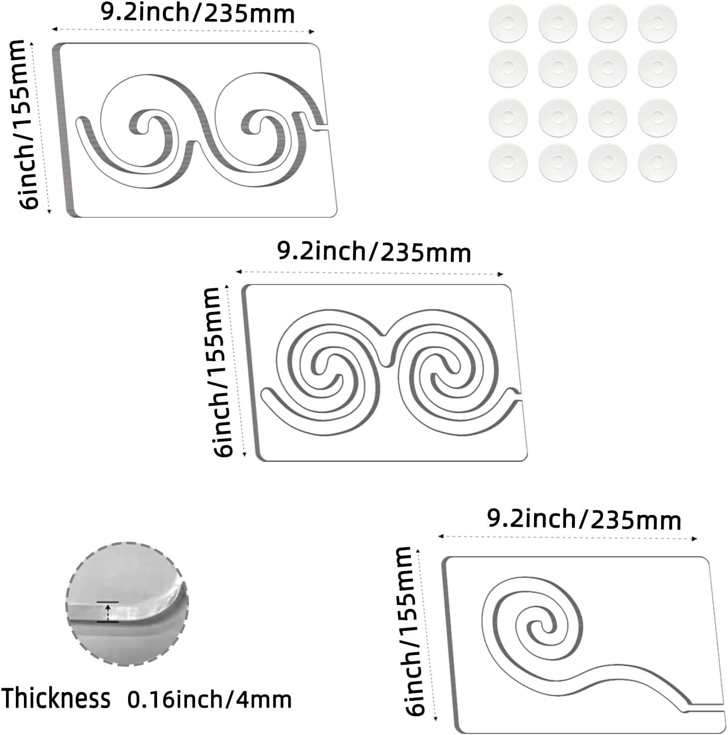 3PCS Free Motion Quilting Ruler Templates Whirlpool Design Sewing Craft Tool Kit