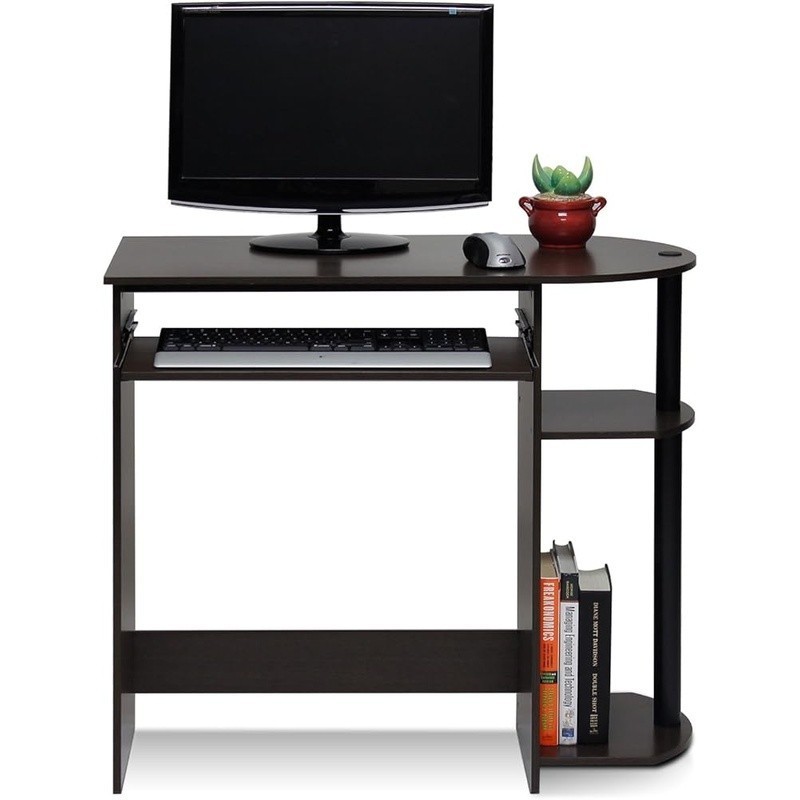 Wood Computer Desk W/ Keyboard Tray Stylish Compact Durable Office Gaming Setup