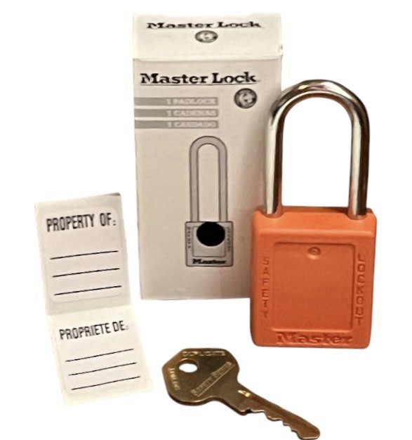 Padlock MasterLock New 410ORJ Safety Lockout  Padlock -ORANGE With Stickers, Key