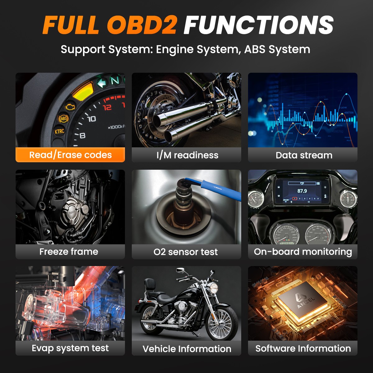 Motorcycle Scanner Full System Diagnosis Read Clear Fault Codes Service Reset