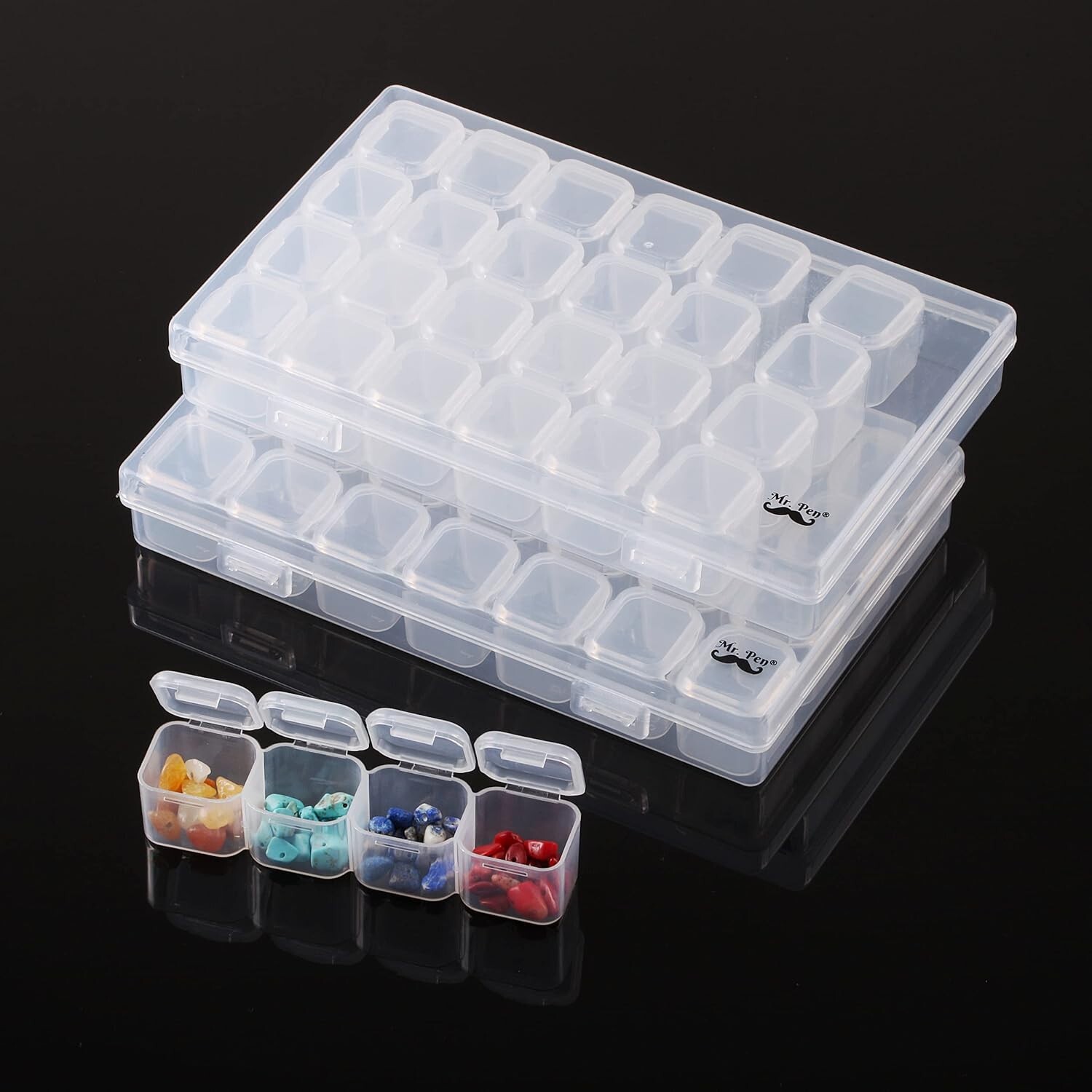 Mr. Pen- Diamond Painting Bead Storage Containers 28 Grids (2 Pack) 160pc Labels