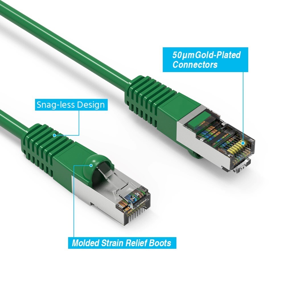 7FT Cat6 RJ45 Ethernet LAN Network SSTP Shielded Patch Cable Copper 26AWG Green