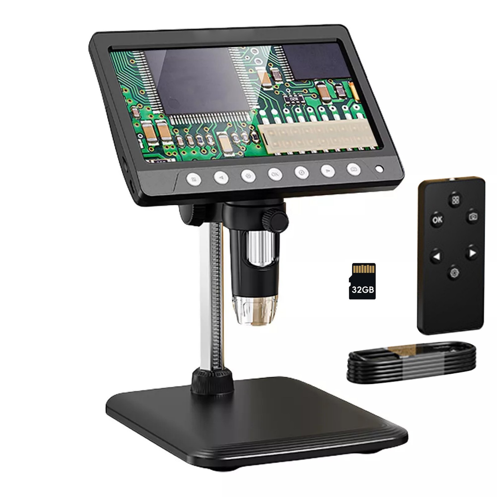 7 "IPS Screen Digital Microscope 1200X 1080P Video Focusing Microscope Tool