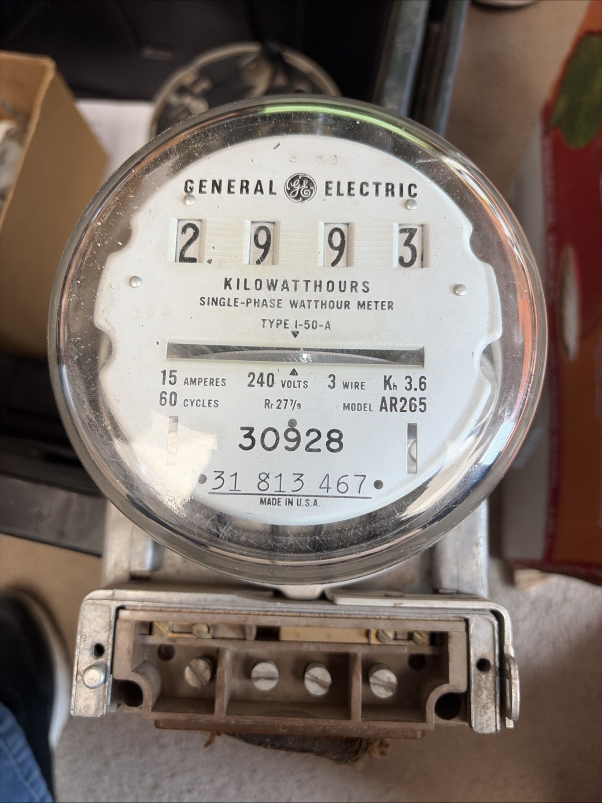 Vintage GE Single Phase Watthour Electricity Meter I-50-A Model AR265   UNTESTED