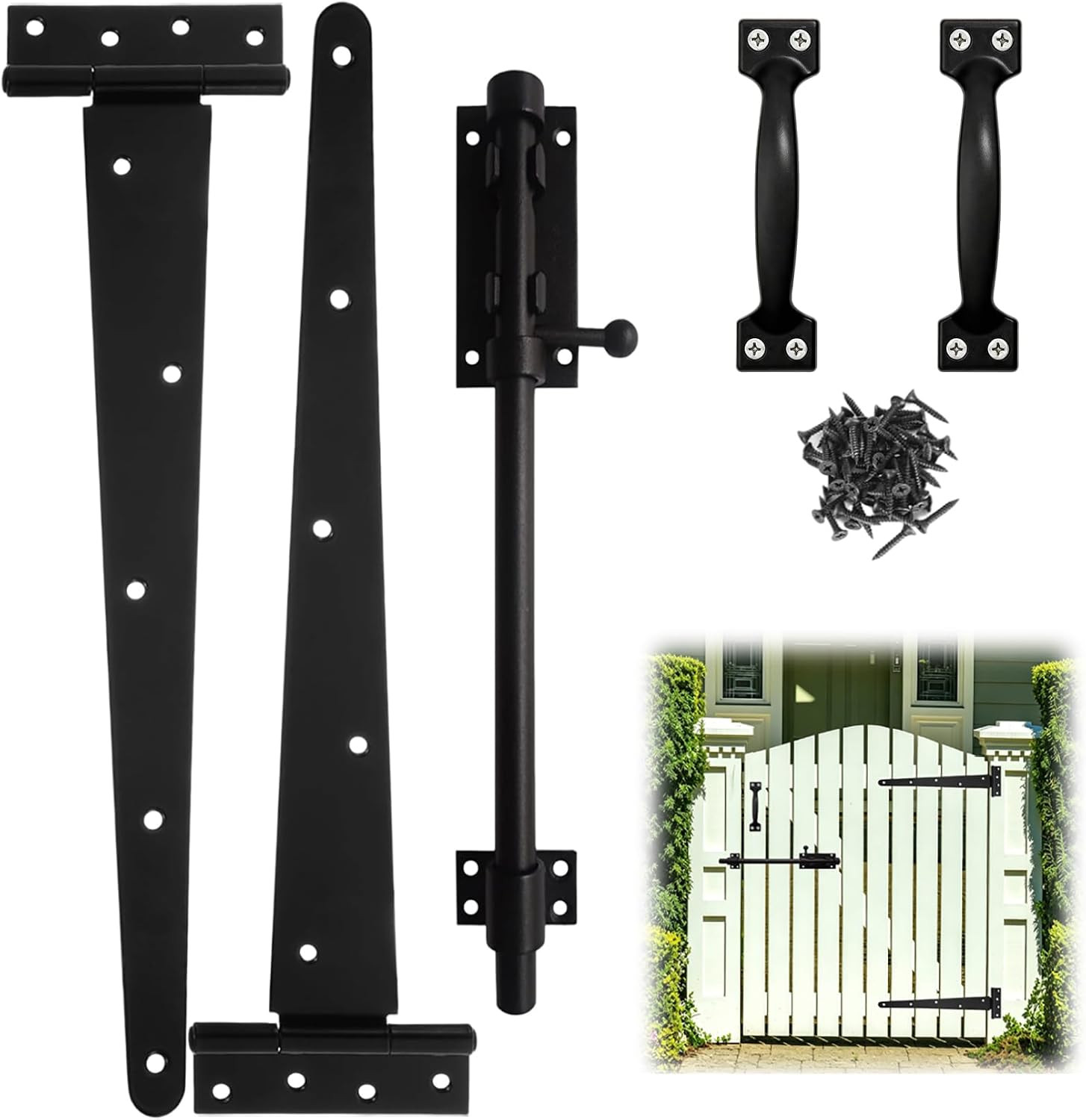 Heavy Duty Gate Hardware Kit for Wood Fence Black Fence Gate Hardware with 2 T-S