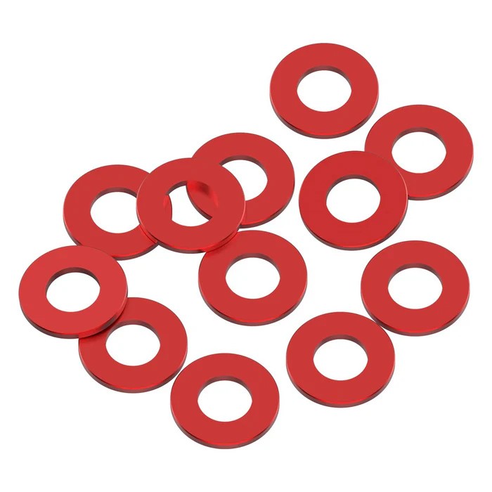 1Up Racing 80332 - Precision Aluminum 3x6mm Ballstud Shims, Red, 0.5mm (12)