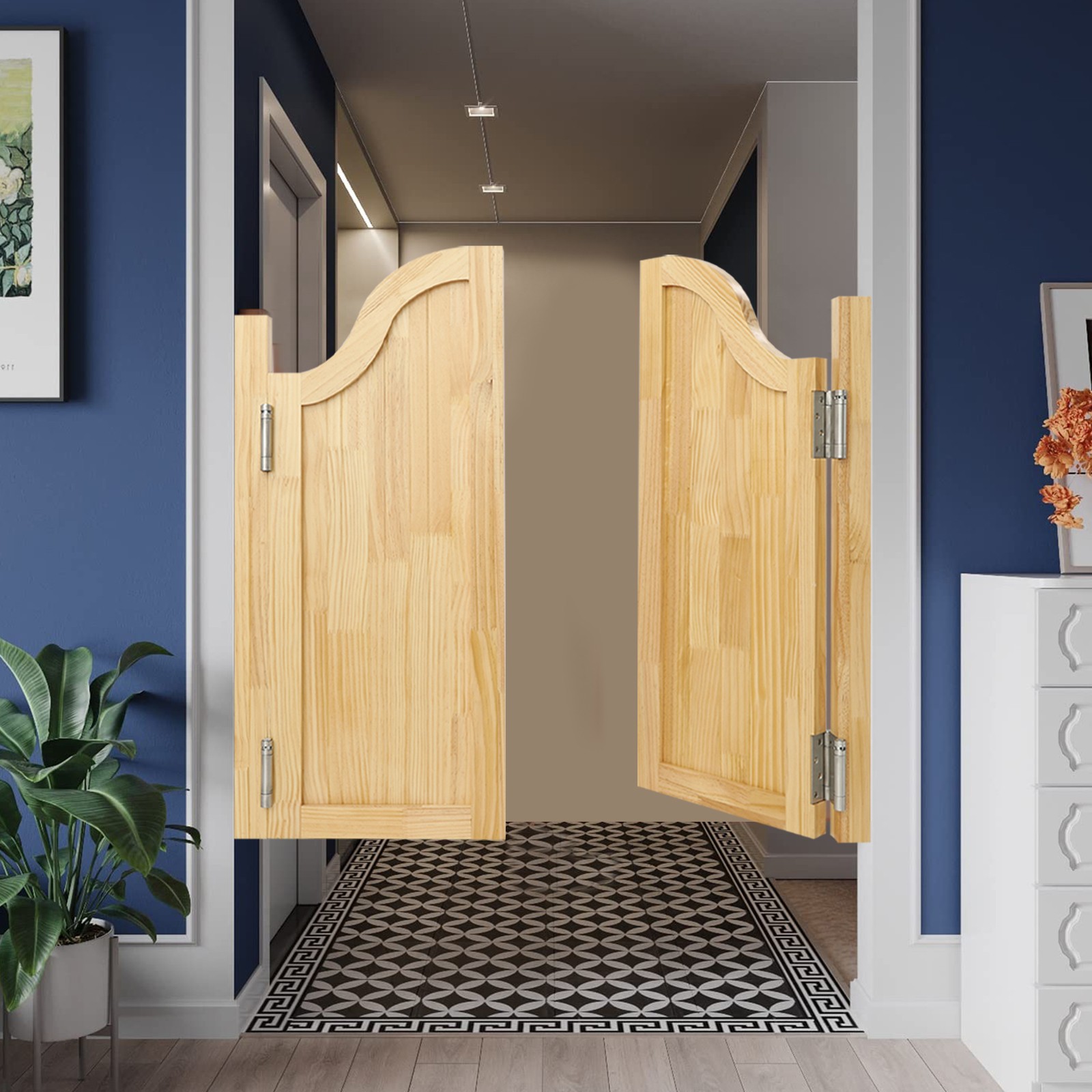 180° Partition Door 2*Pine Wood Door Partition Door 35.43in H Entrance Partition