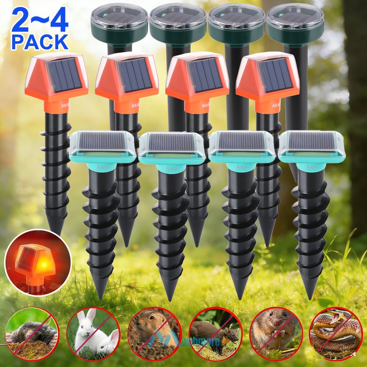 2~4Pcs Solar Power Ultrasonic Repellent Mice Gopher Mole Snake Squirrel Repeller