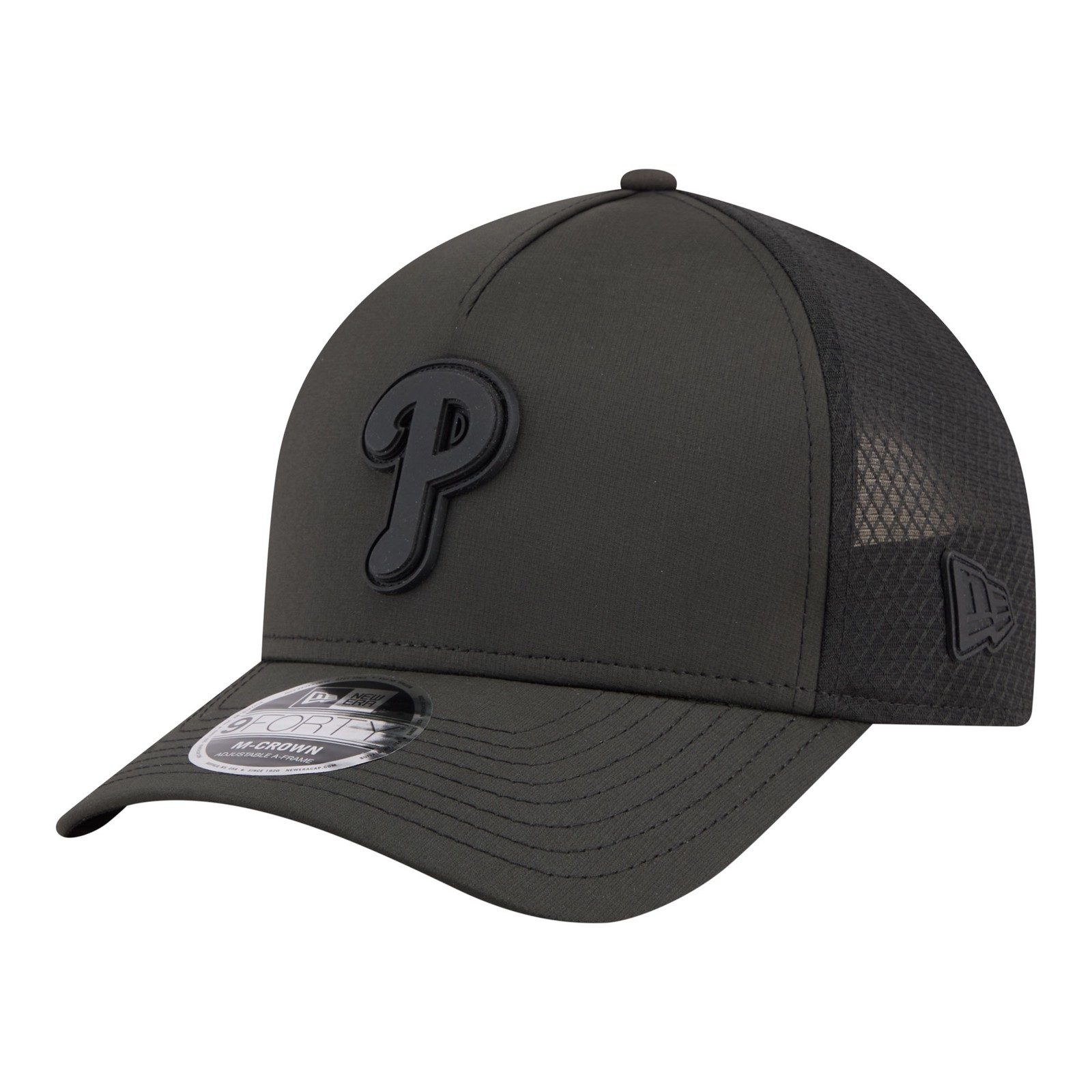 Men's New Era  Black Philadelphia Phillies Badged M-Crown A-Frame 9FORTY Trucker