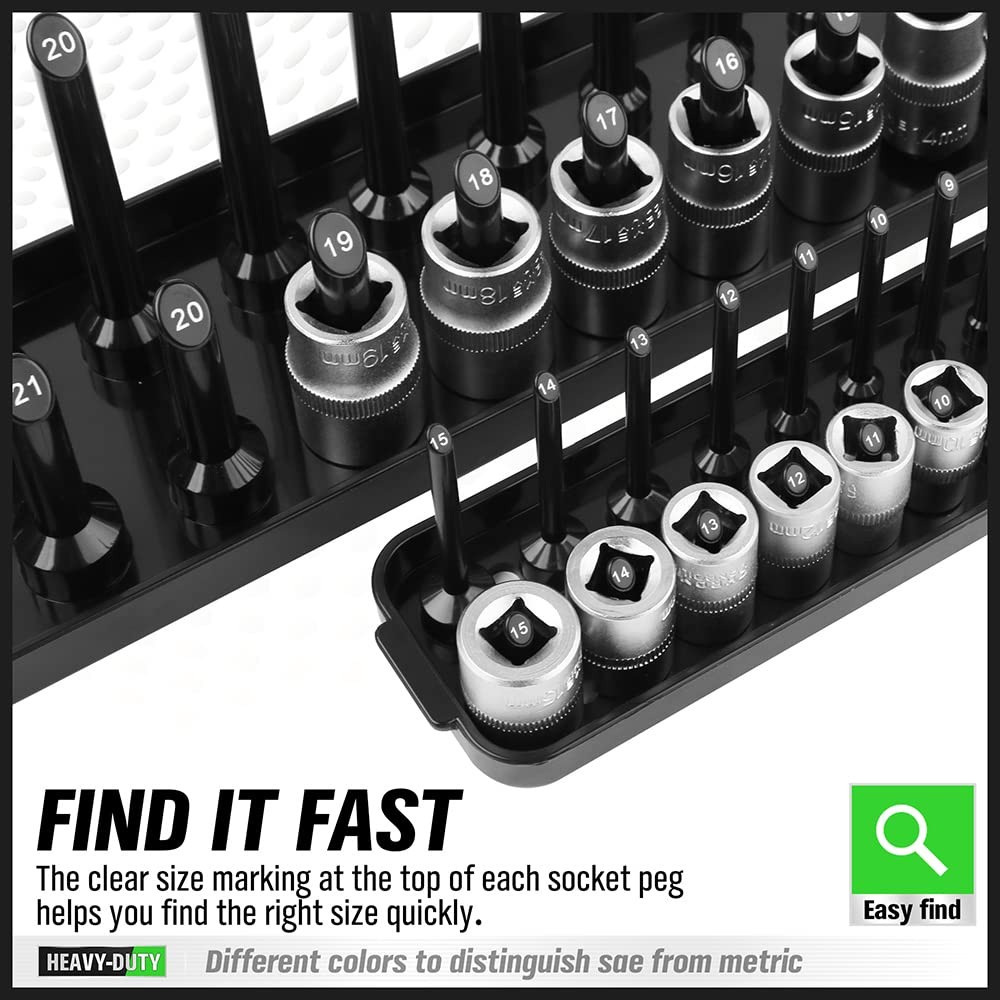 Socket Organizer Tray Set - 6-Piece SAE & Metric Holder for Toolboxes