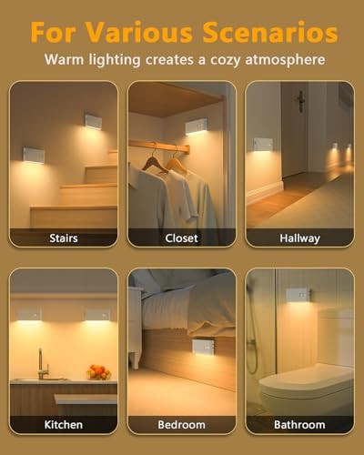 Rechargeable Night Lights, Warm Motion Sensor Night Lights, 8 Pack White