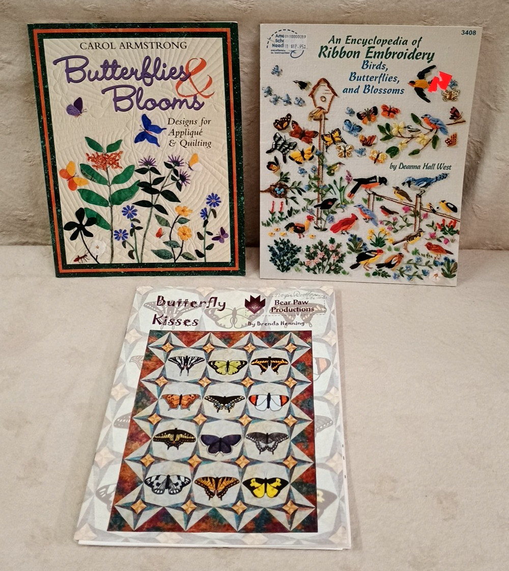 (3)  Butterfly Quilting& Ribbon Embroidery Various Brands 1996-2002