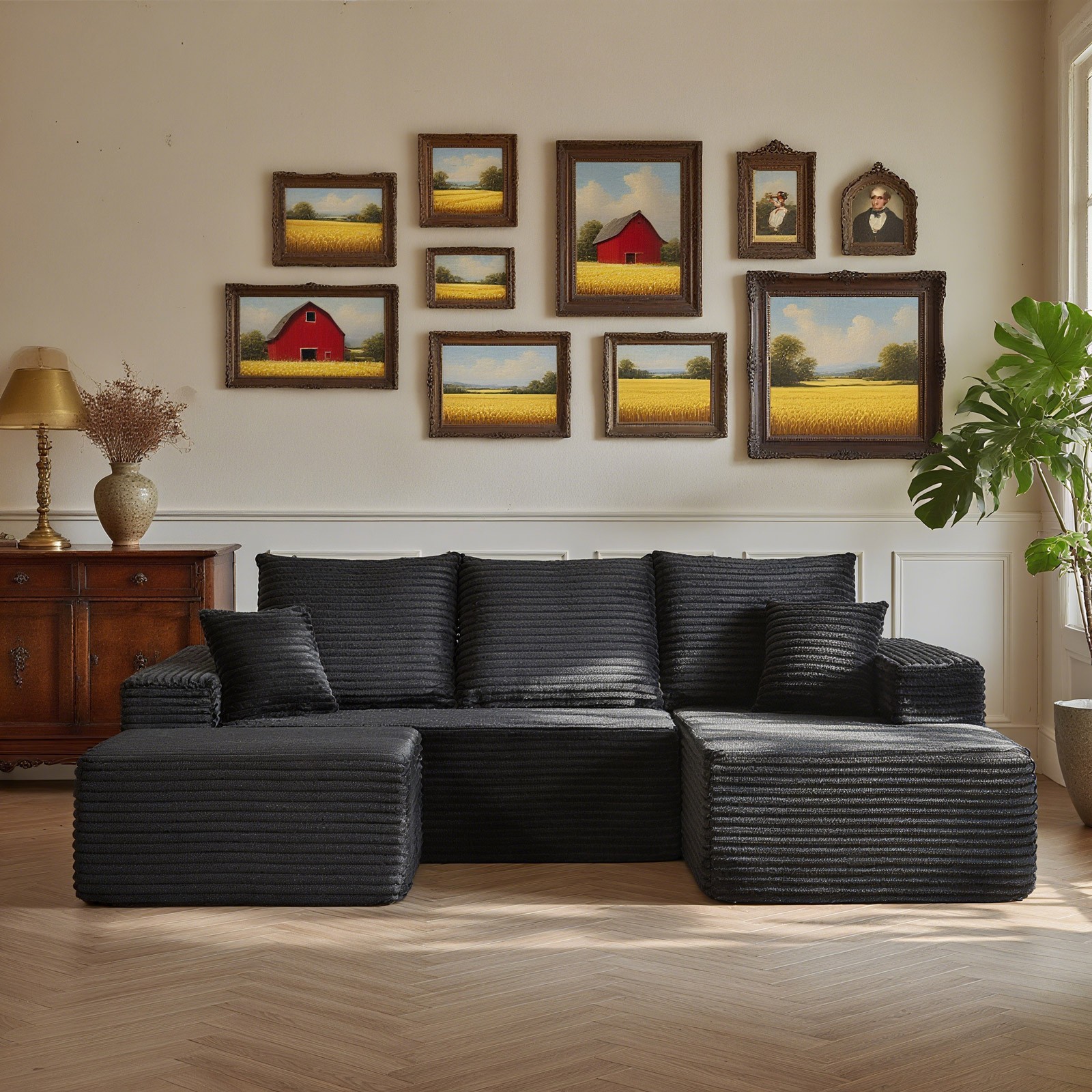 107" Boneless Couch Sectional Cloud Sofa Right Facing Chaise Lounge with Ottoman