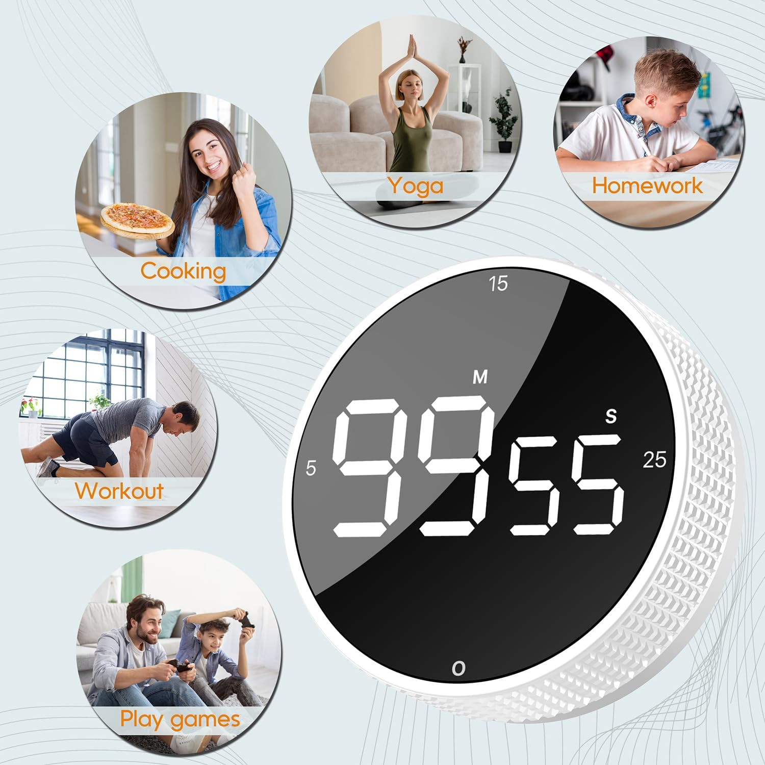 Upgrade Digital Kitchen Timer - Magnetic Countdown Countup Visual Pomodoro Timer
