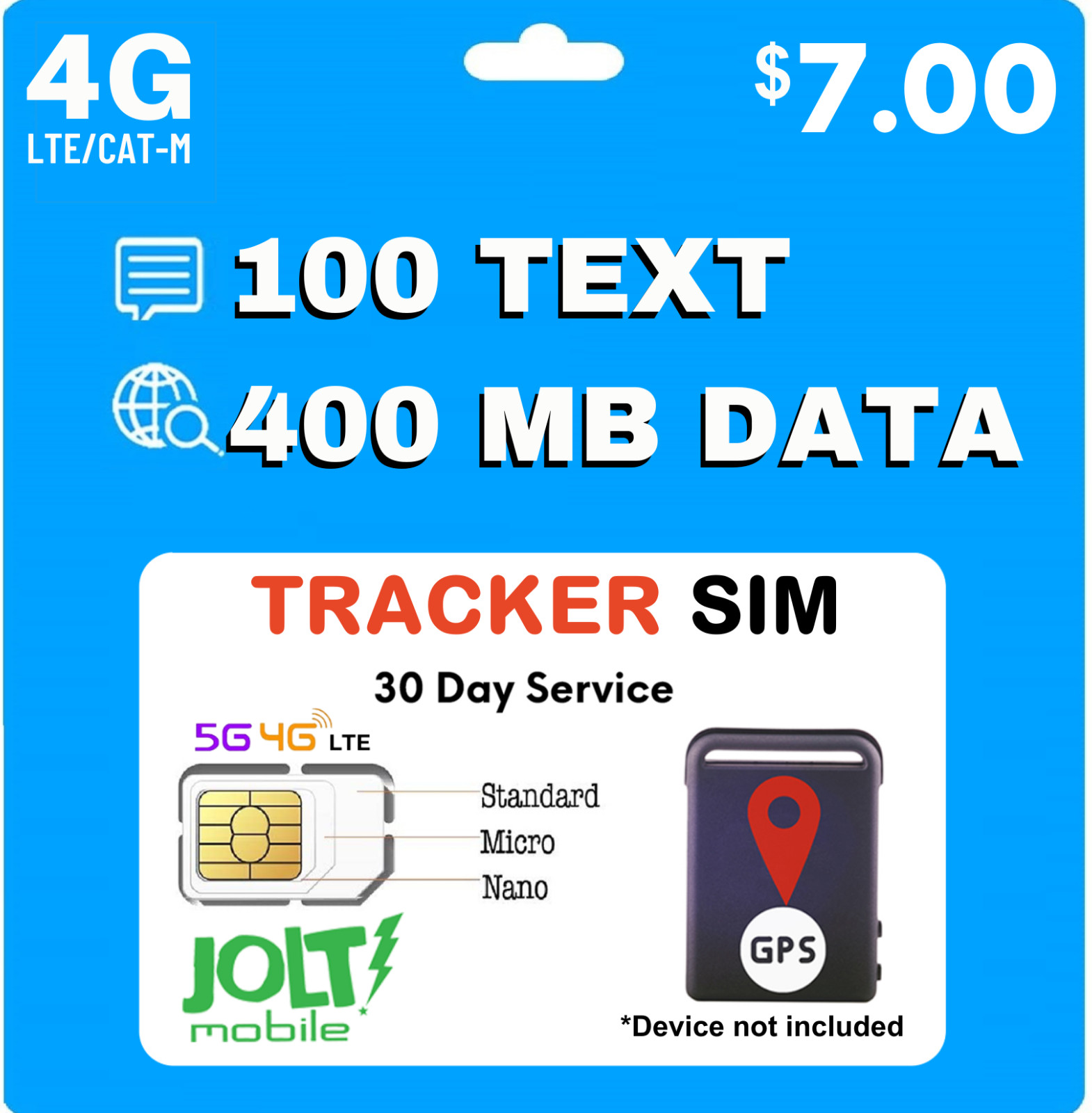 Jolt Mobile $7 AT&T Tracker SIM Card for Kids Senior Pet Car 4G LTE GPS Tracking
