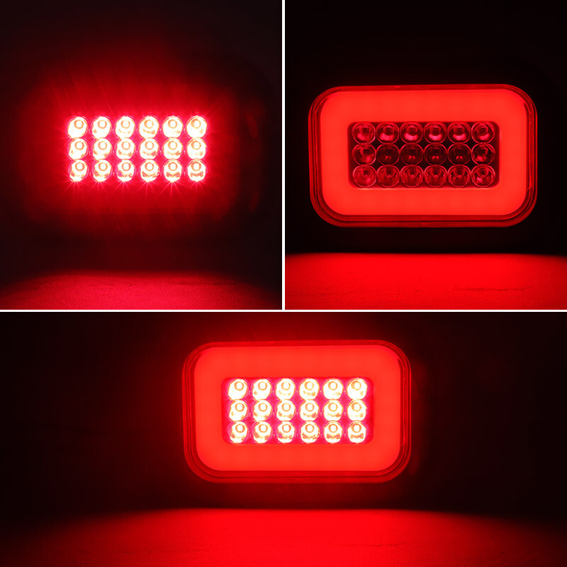 2pc 5" x 3" Red Rectangular LED Tail Lights With Pigtails For Trailer Tow Truck