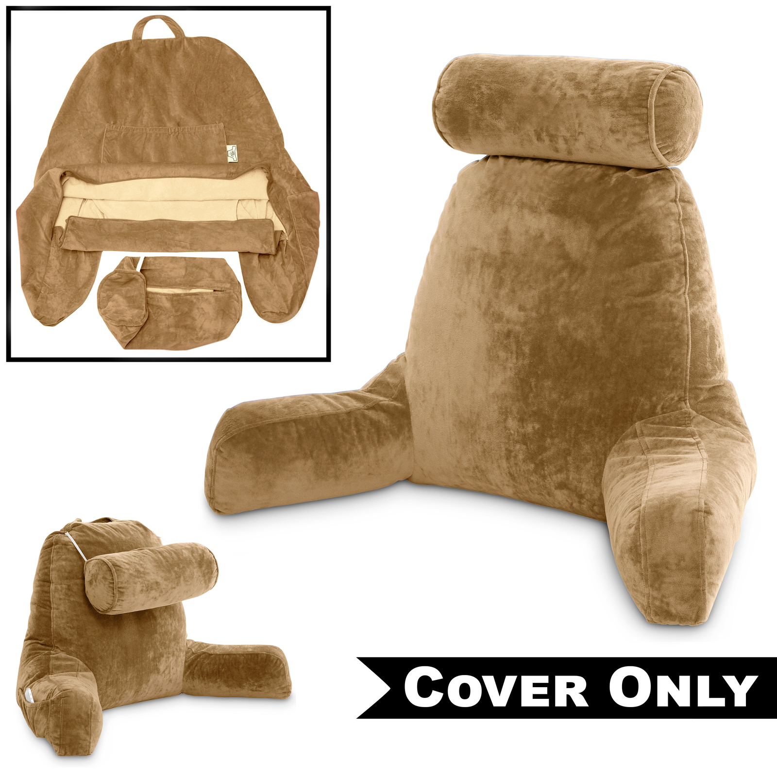 Husband Pillow Cover - Bed Rest Reading Pillow - Replacement Cover, Tan