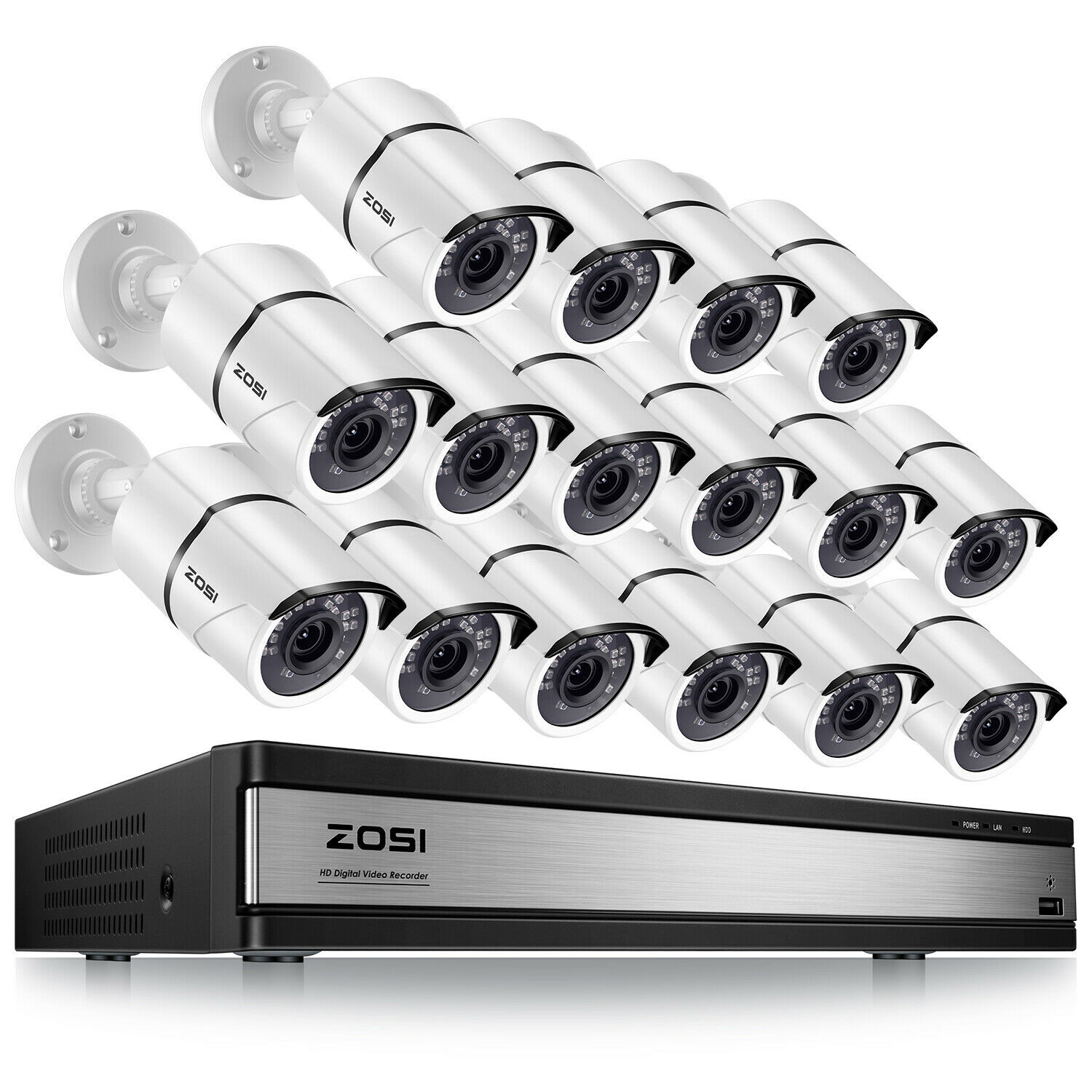 ZOSI 16CH H.265+ Wired Home Security Camera System 1080P Weatherproof DVR system