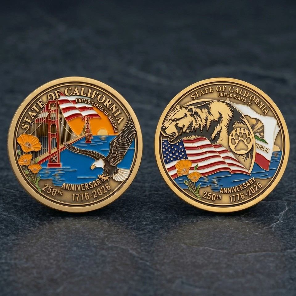 California 250th Anniversary Coin 1776-2026 Golden Gate Bear Challenge Coin