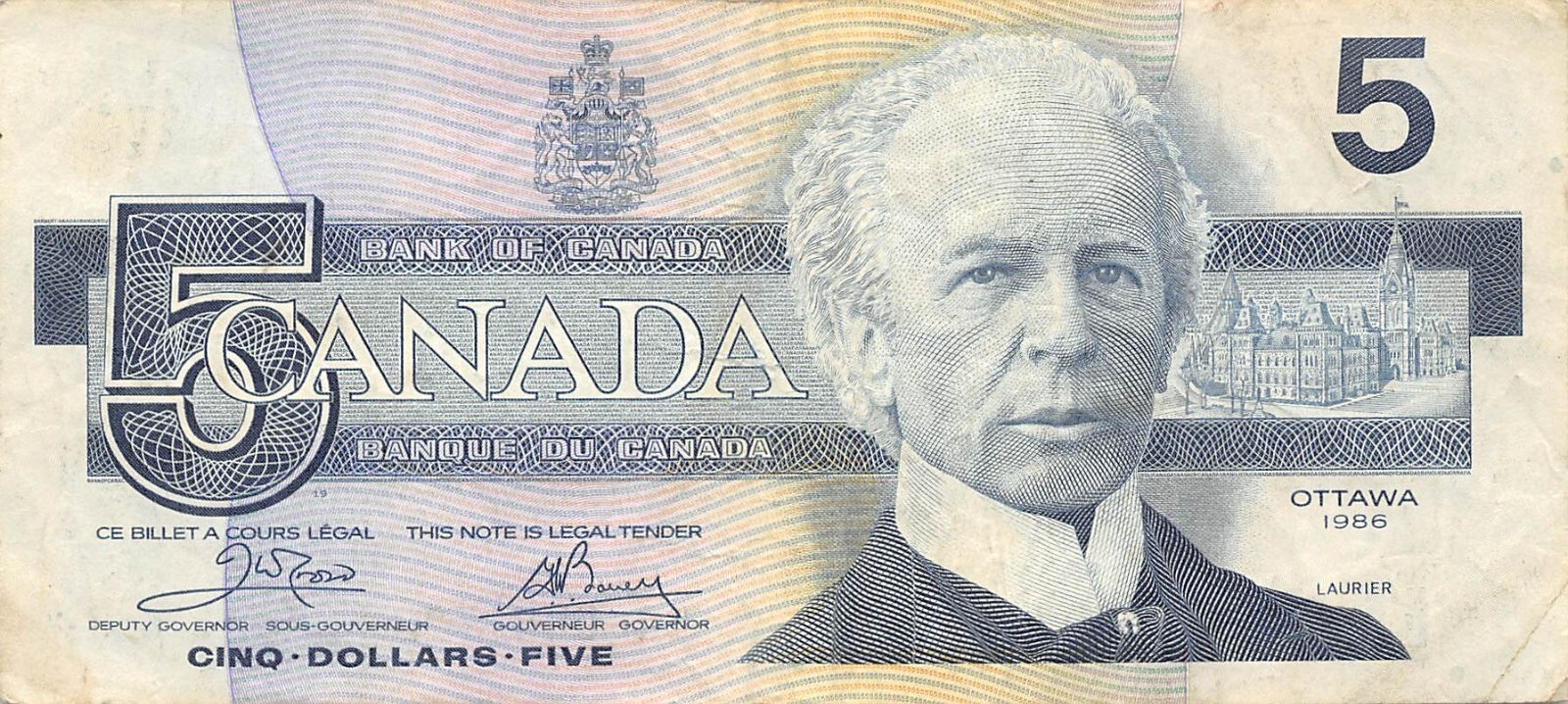 Canada $5 1986 Series EOG Circulated Banknote JW