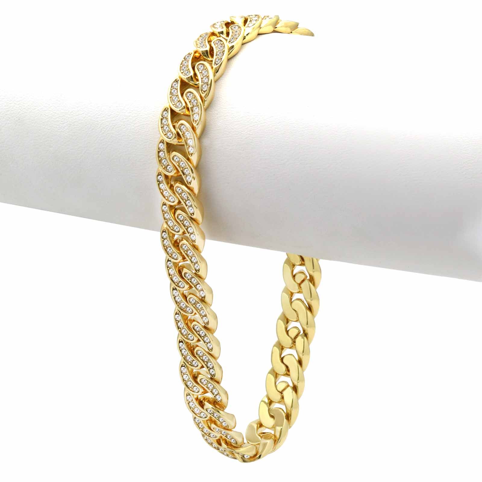 14k Gold Plated Mens Miami Cuban Cubic-Zirconia Hip Hop Bracelet 8 mm 8.5"