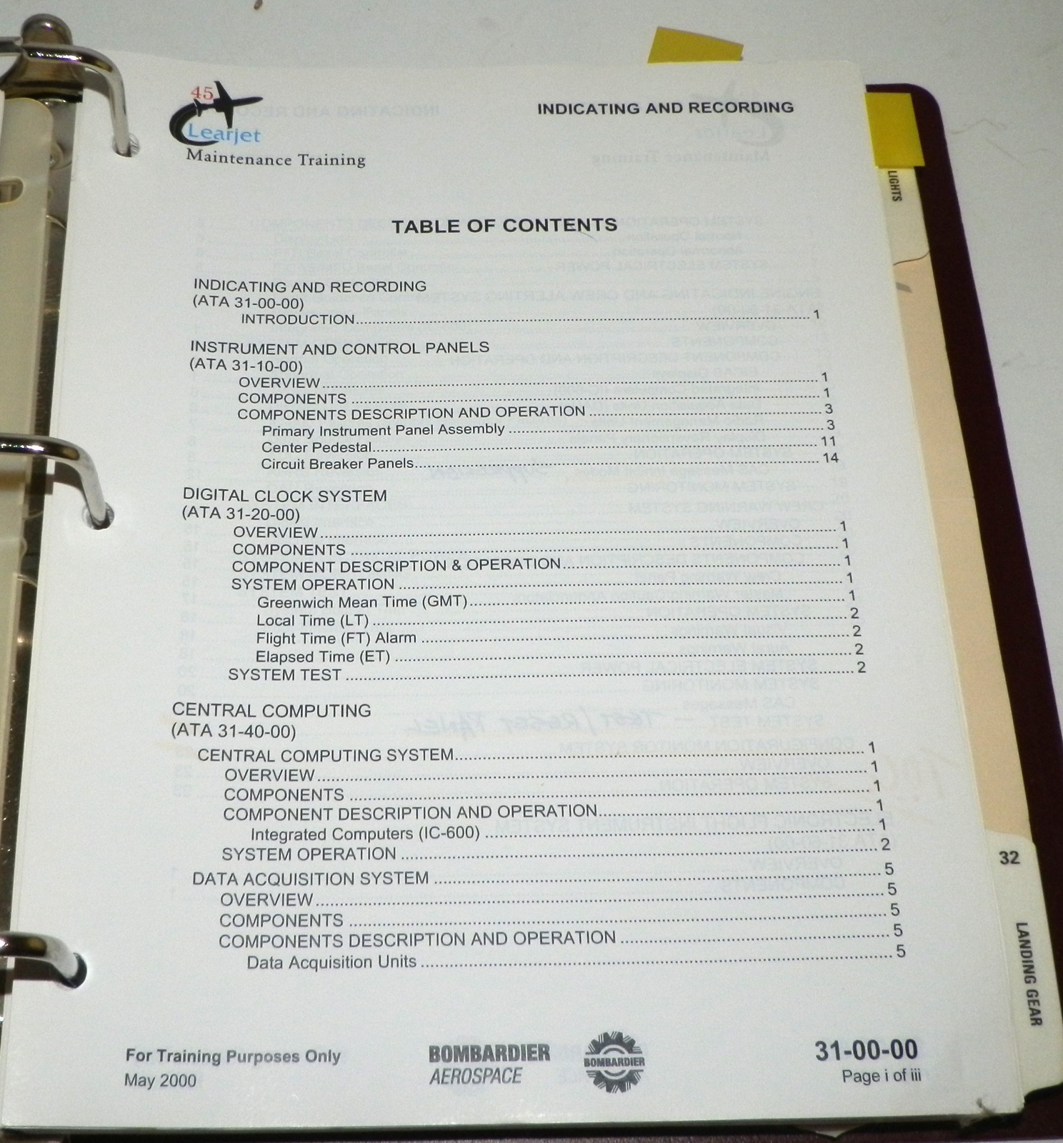 Bombardier Learjet 45 Maintenance Training Manual 3 Ring Binder