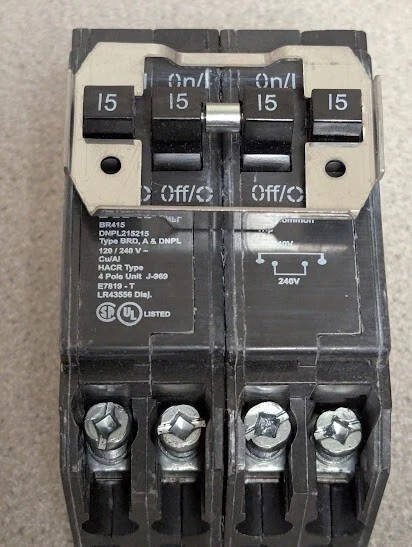 New Eaton  BR415 15/15A, 120/240V, 10 kAIC, Non-CTL Quad CB Circuit Breaker