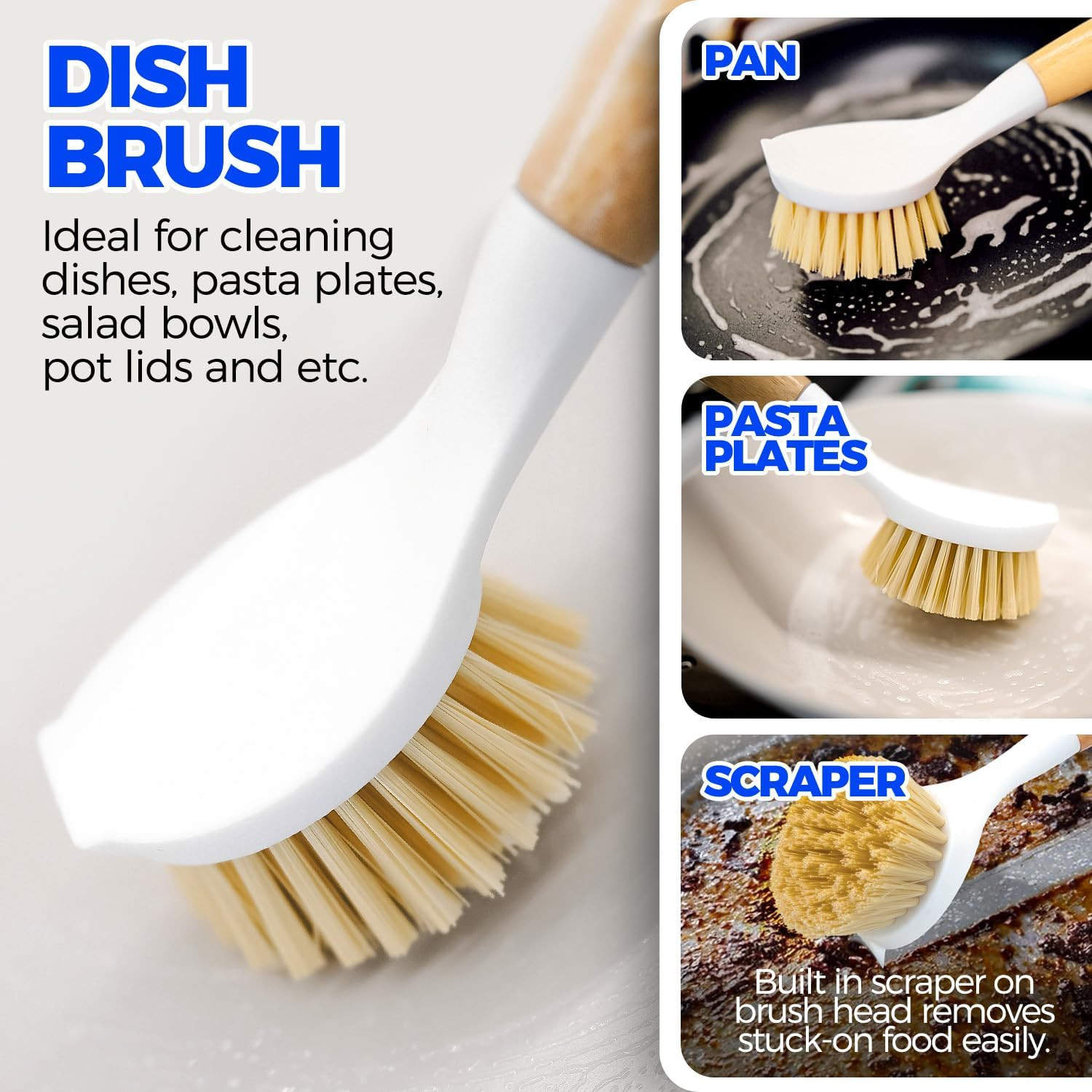 6 Pack Dish Brush Kitchen Brushes Set with Vegetable Palm Brush, Bottle Brush, D