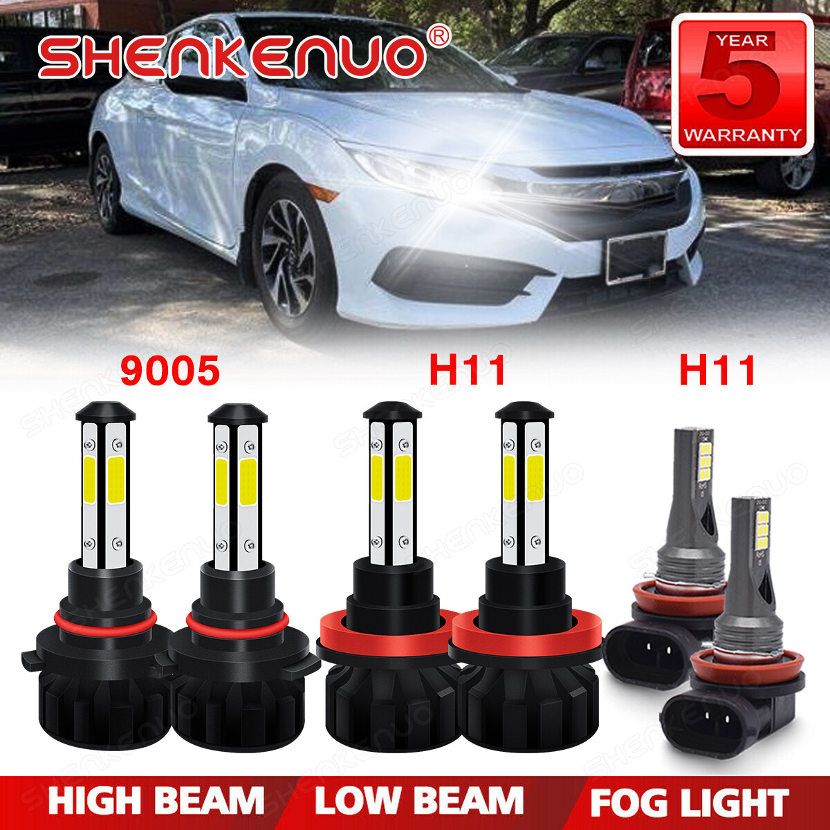 For Honda Civic 2016 2017 2018 - 2020 LED Headlight High/Low Fog Lights Bulbs