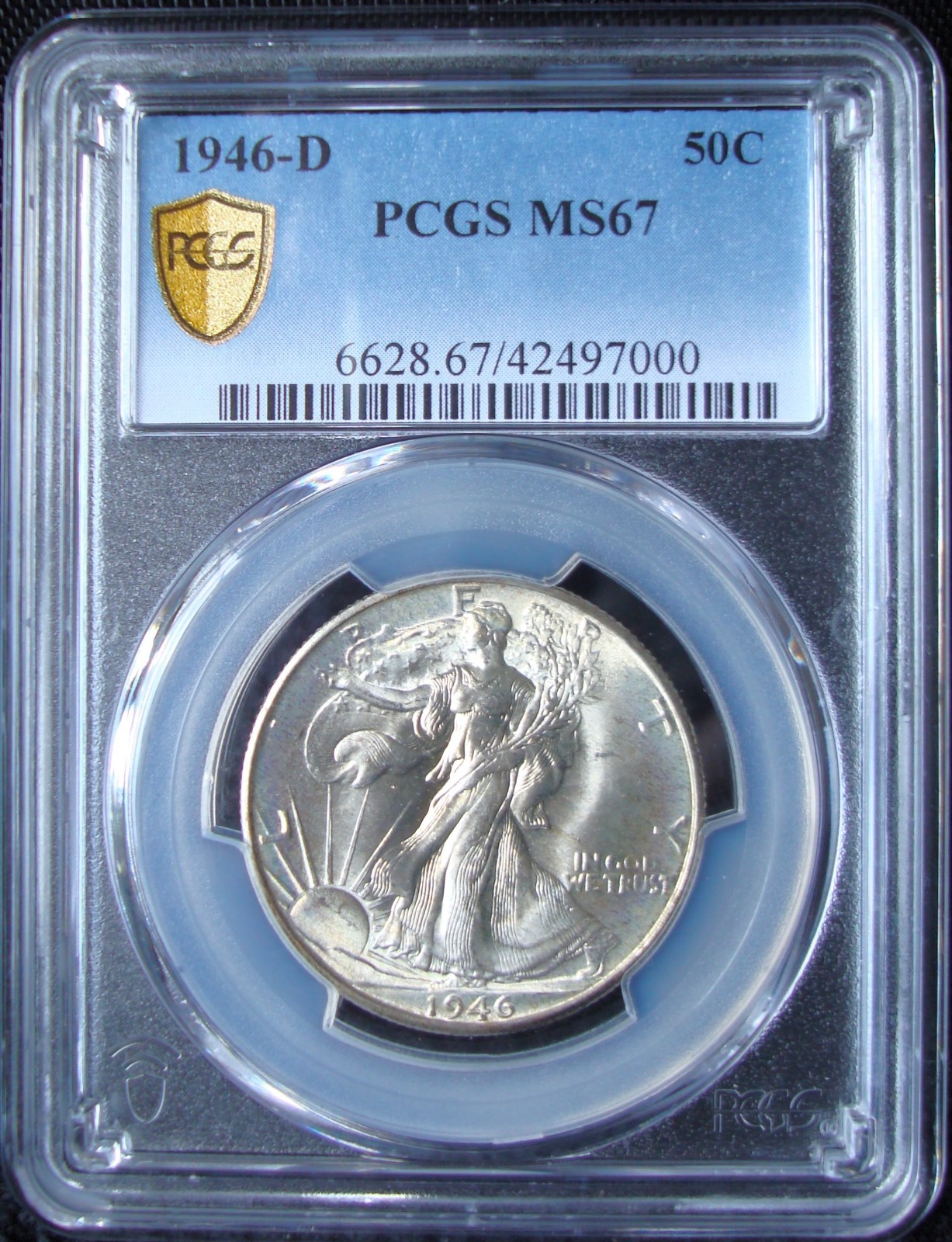 1946-D Walking Liberty Silver Half Dollar - PCGS MS 67 - Gold Shield